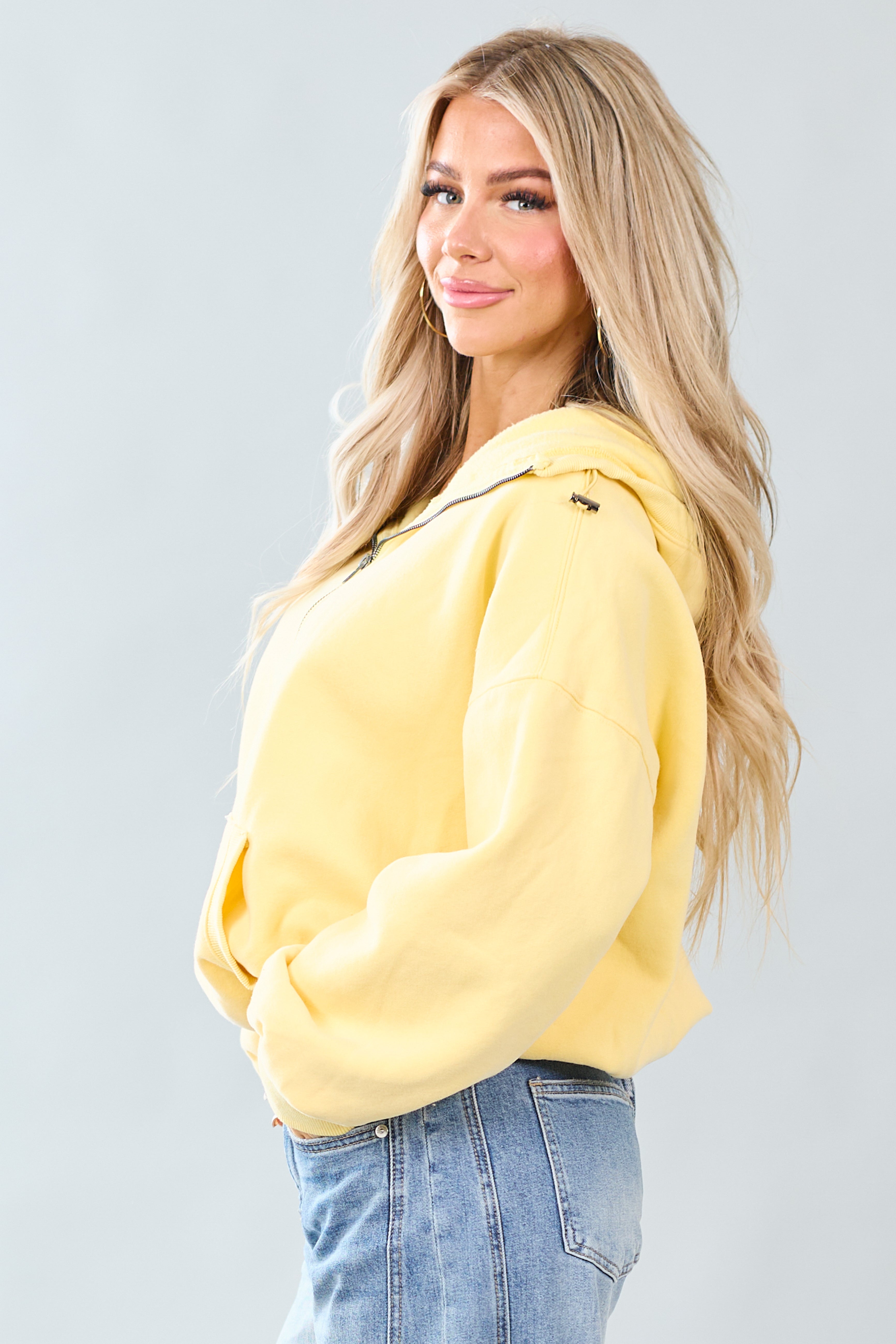 Lemon Half Zip Fleece Bungee Cord Hoodie