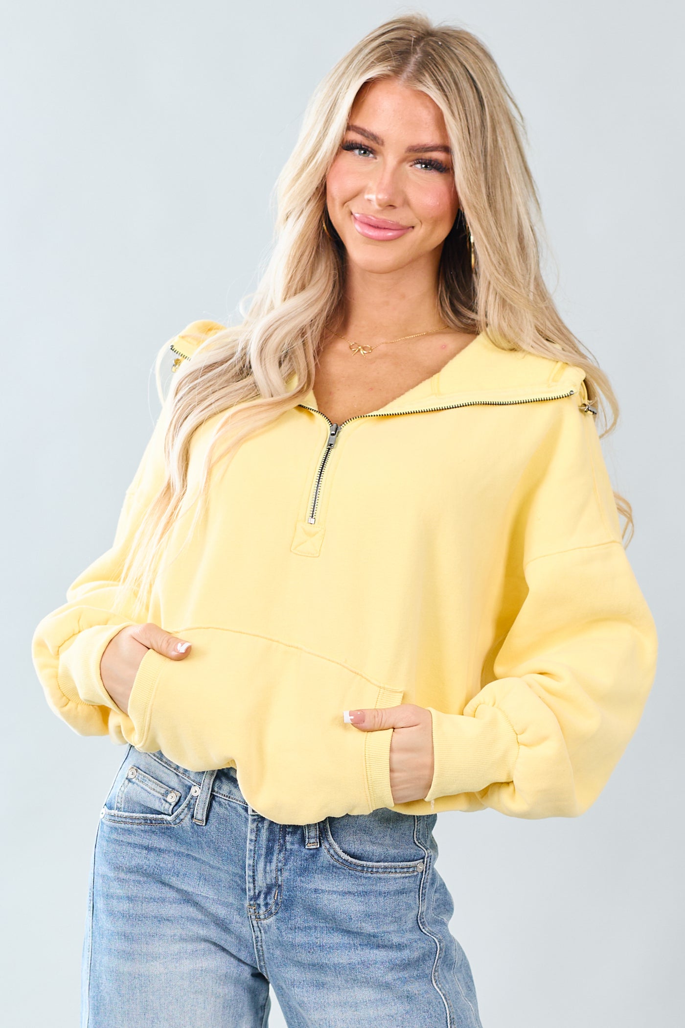 Lemon Half Zip Fleece Bungee Cord Hoodie