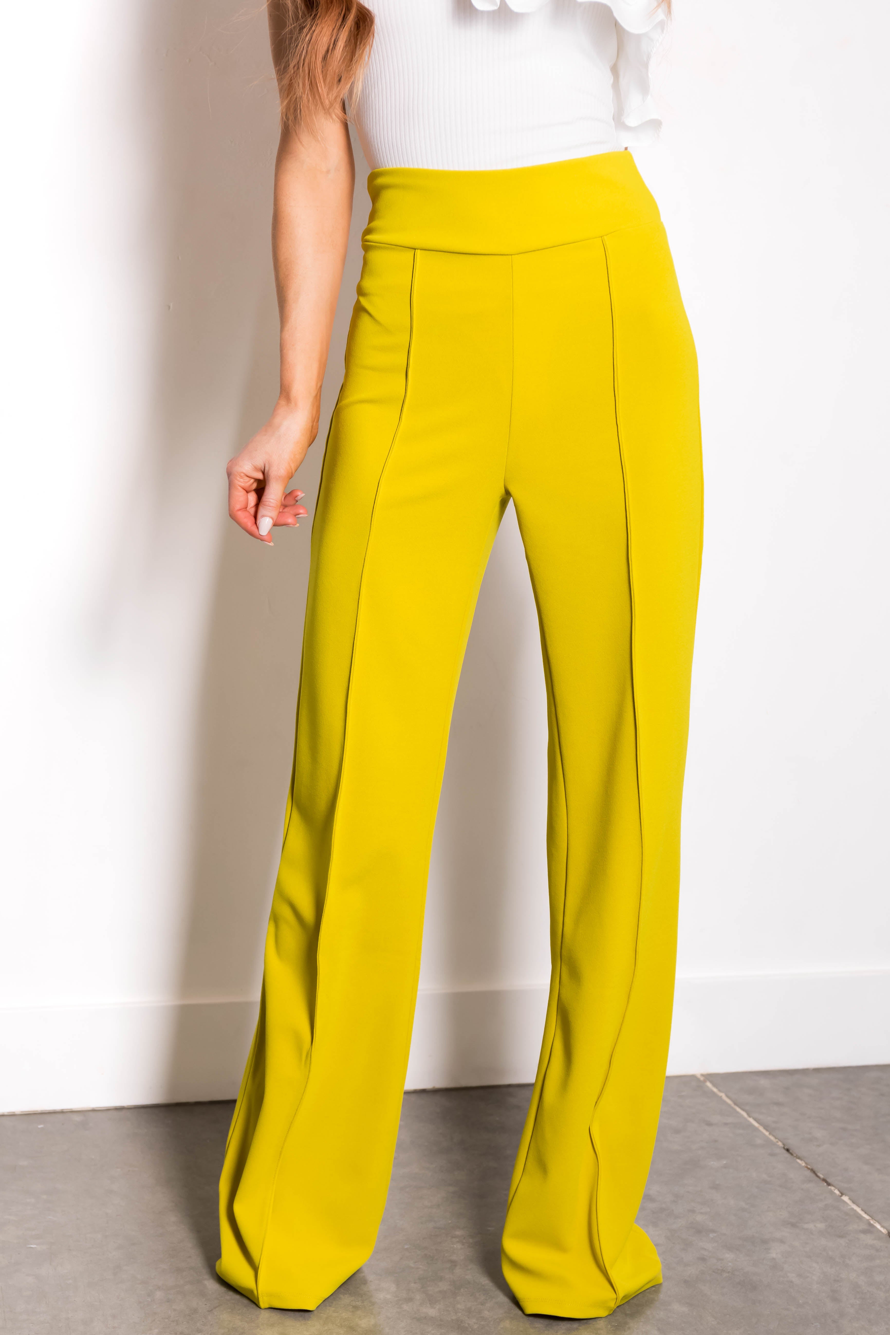 Lemon Lime Vertical Seam Wide Leg Pants