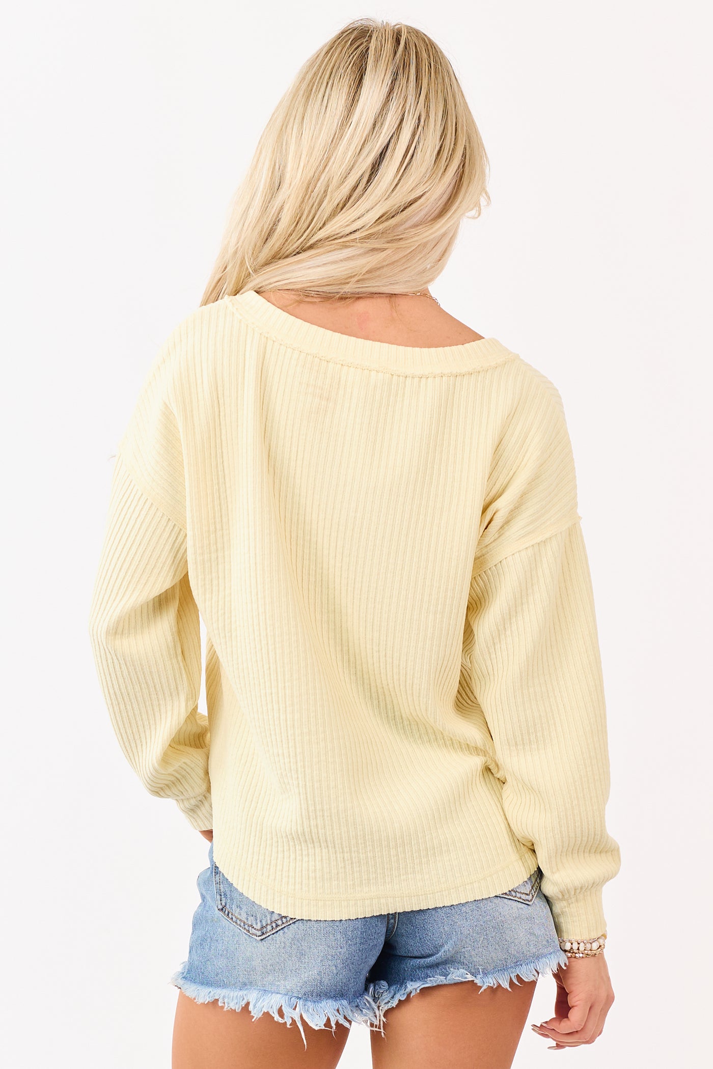 Lemon Long Sleeve Knit Henley Top