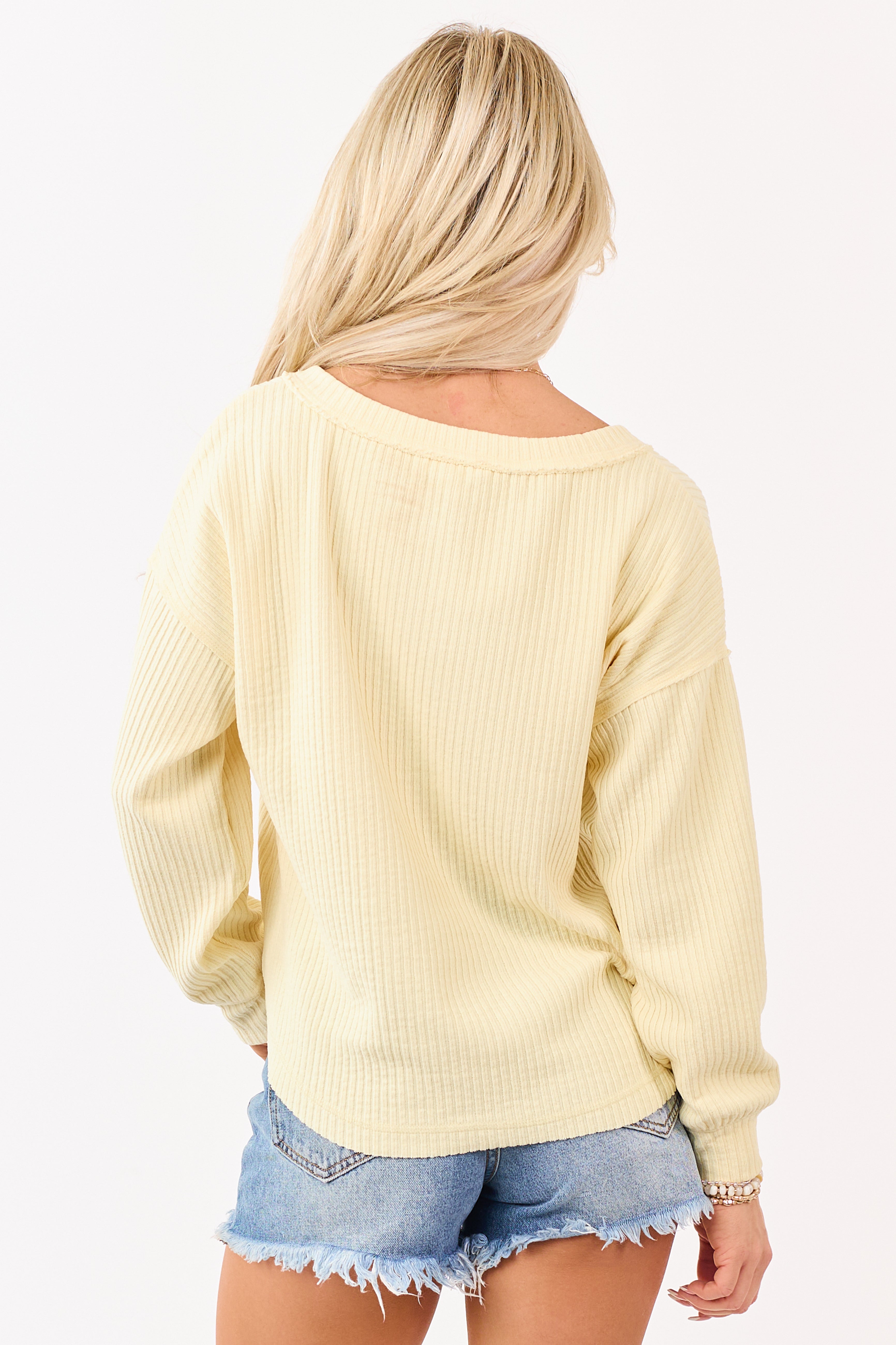 Lemon Long Sleeve Knit Henley Top