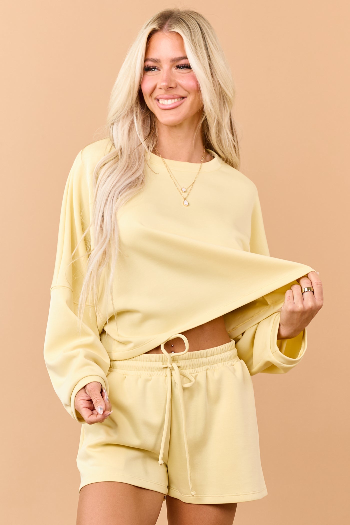 Lemon Long Sleeve Soft Knit Crop Top