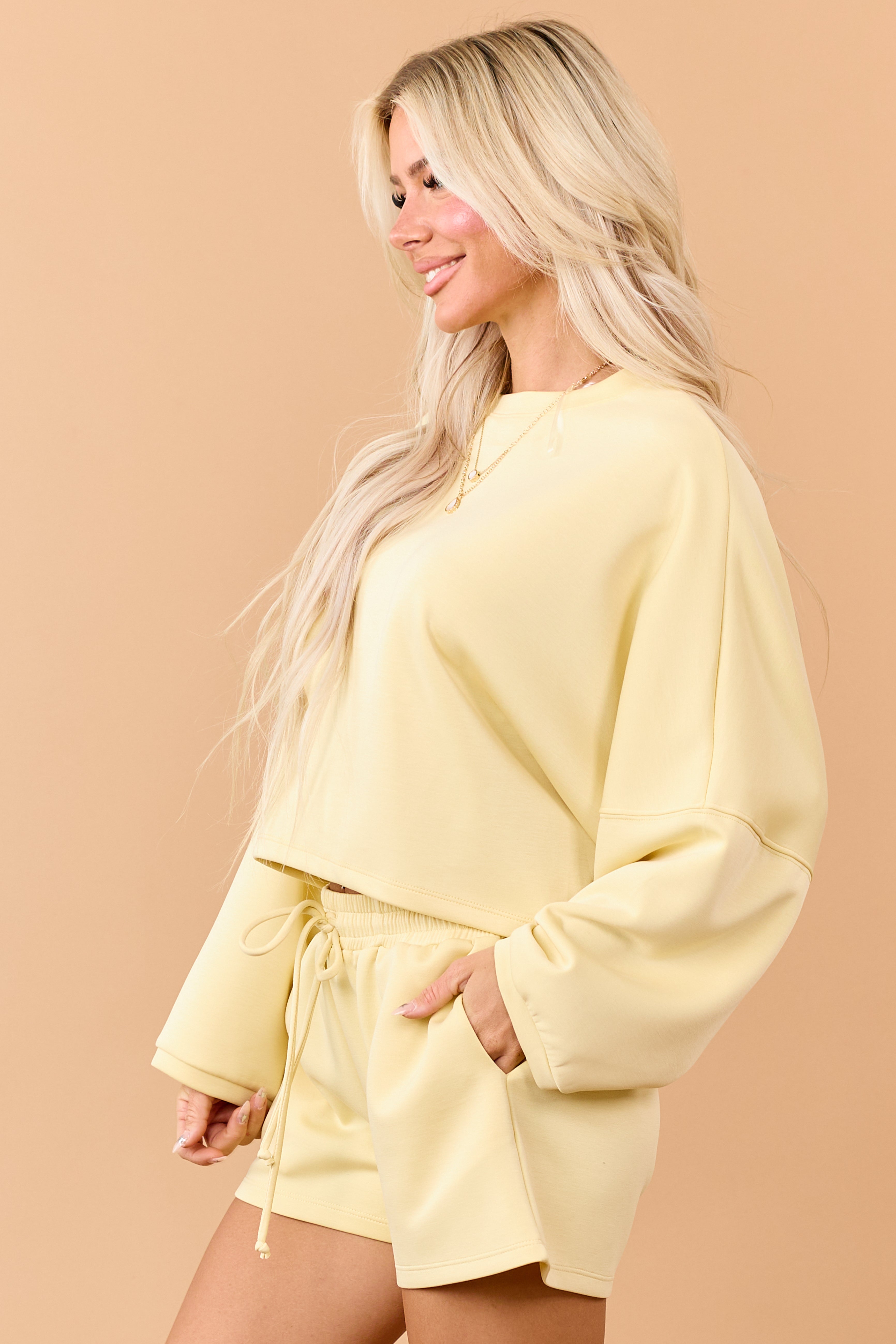 Lemon Long Sleeve Soft Knit Crop Top