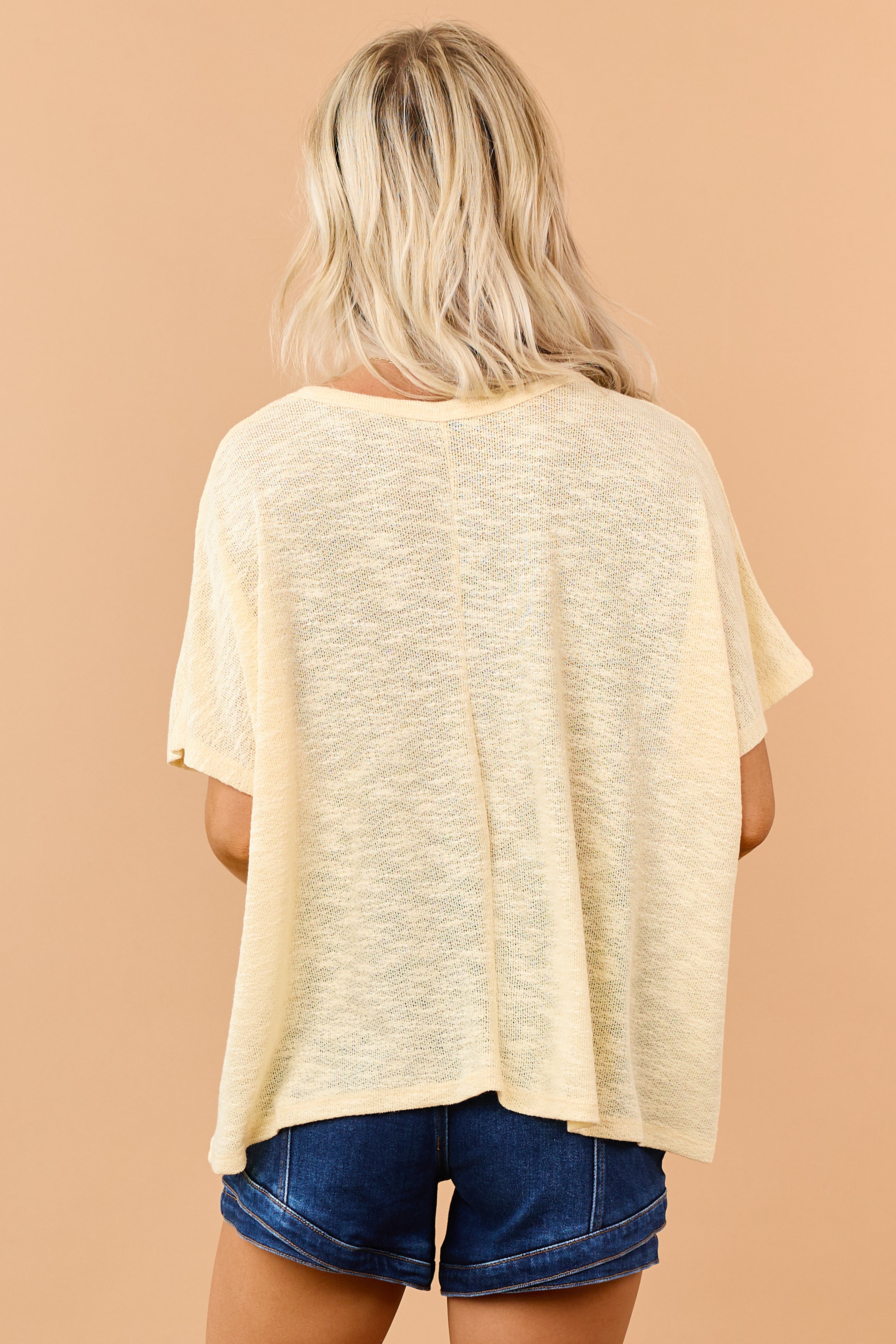 Lemon Slub Knit Short Sleeve Relaxed Top