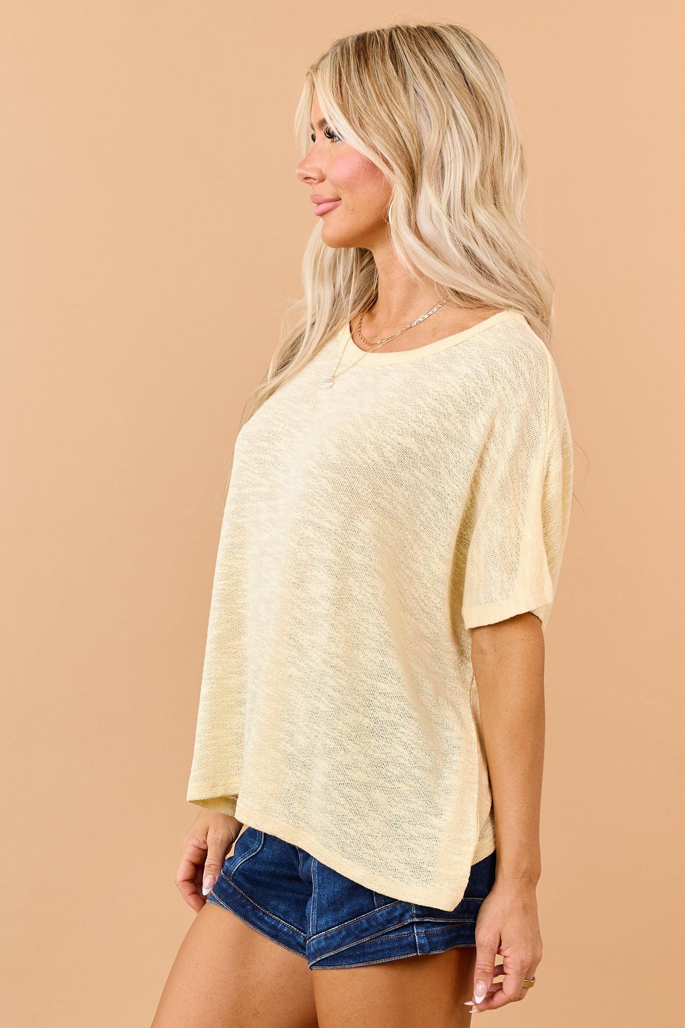 Lemon Slub Knit Short Sleeve Relaxed Top