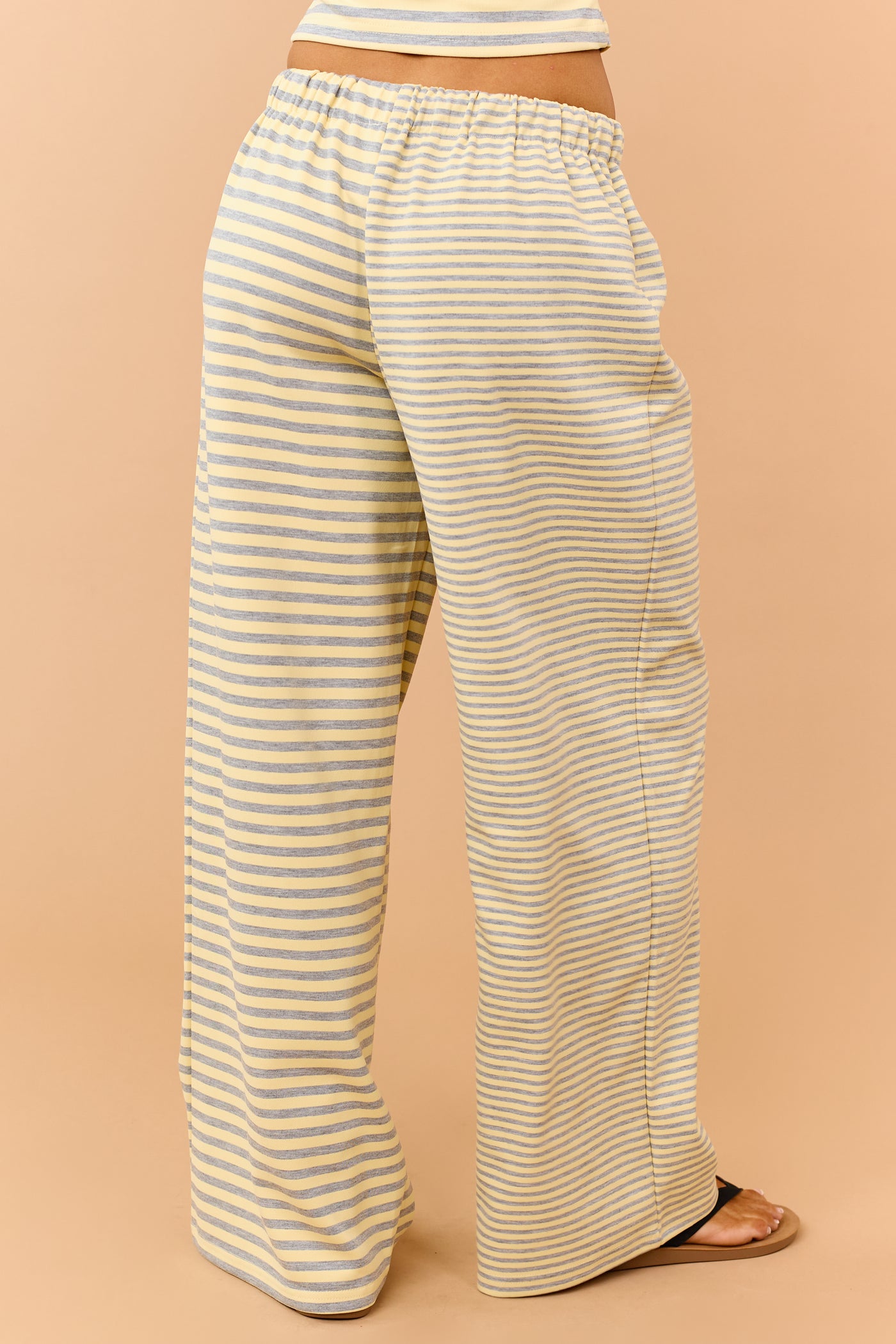 Lemon and Steel Striped Drawstring Wide Leg Pants