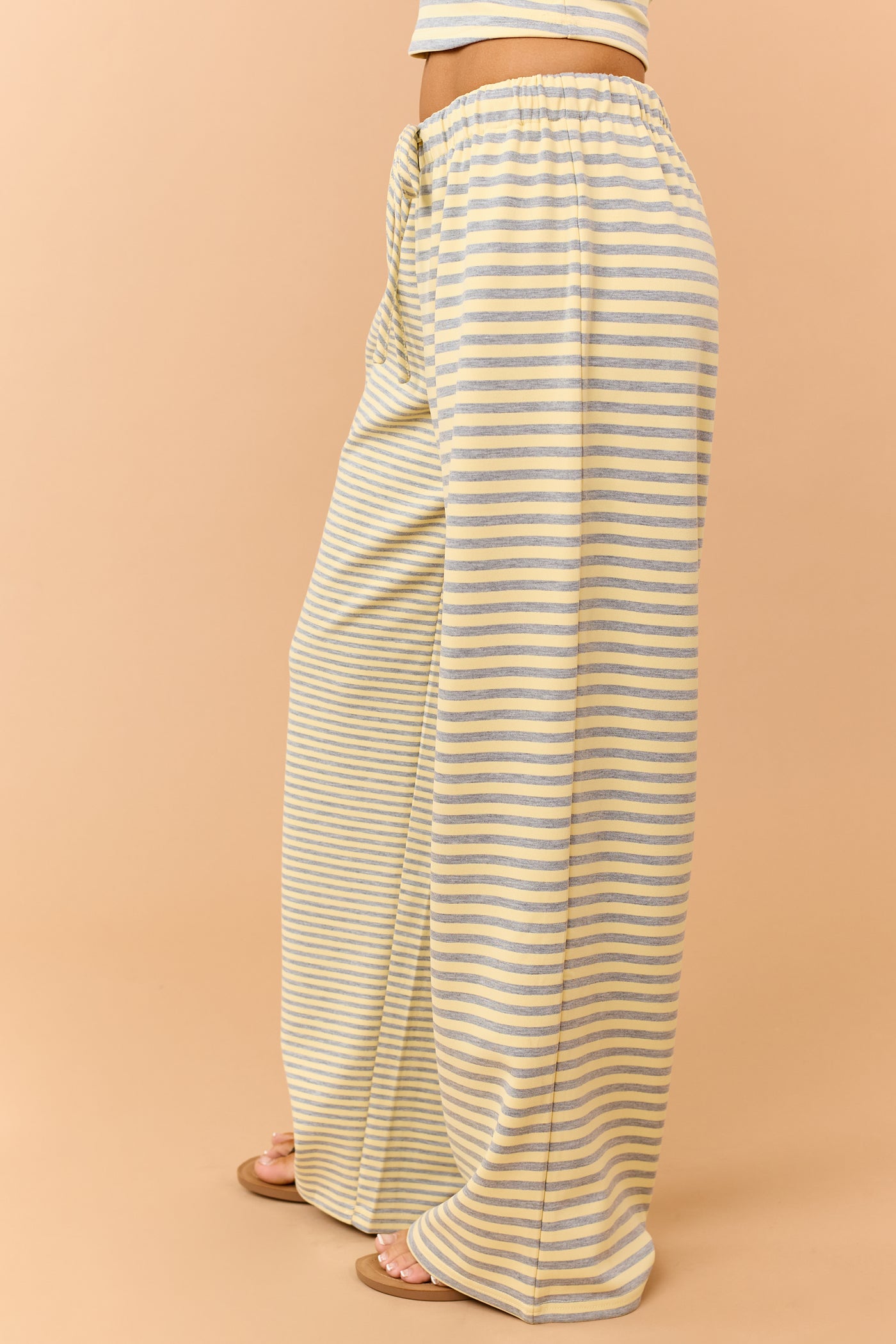 Lemon and Steel Striped Drawstring Wide Leg Pants