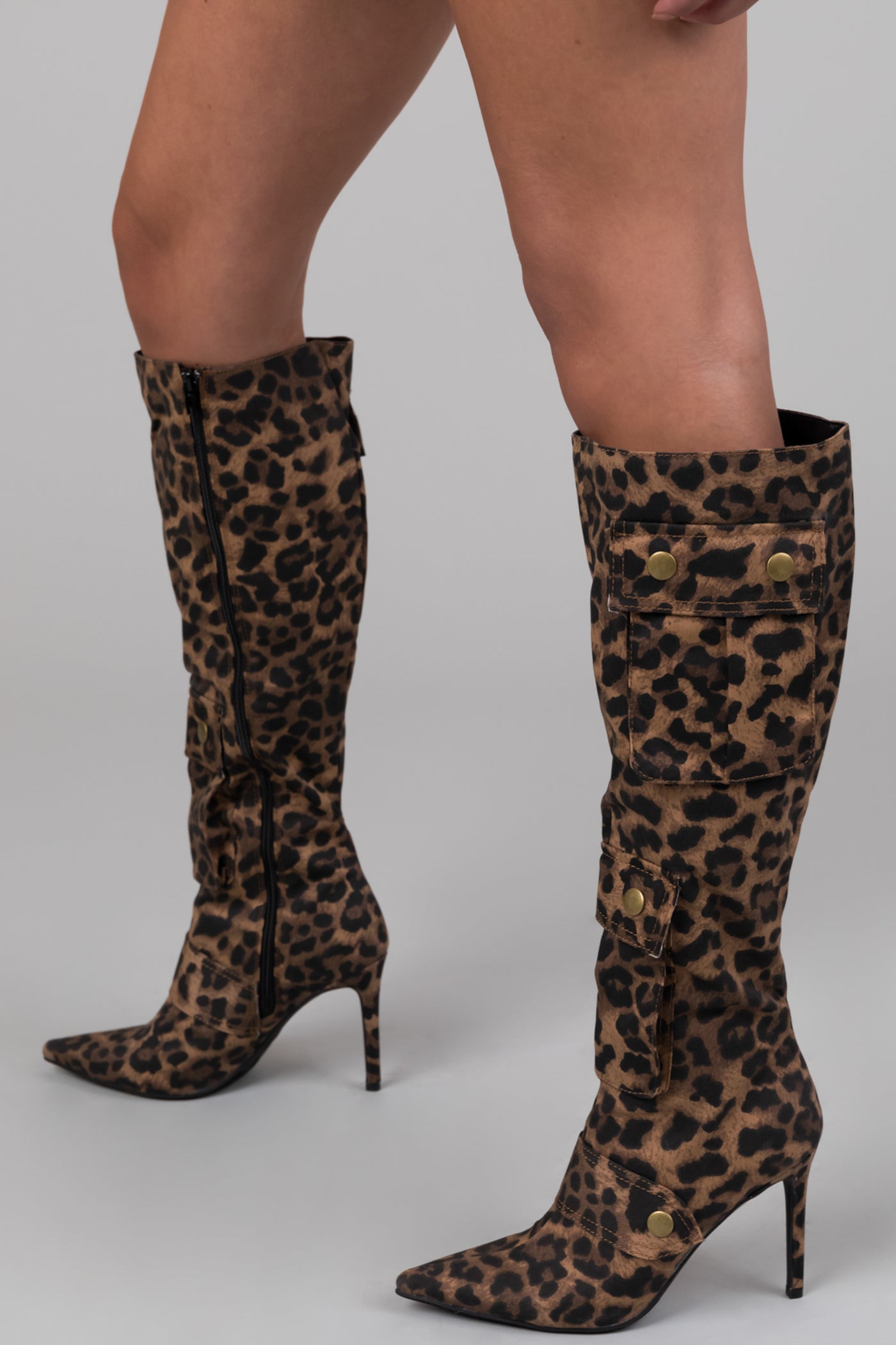 Leopard Knee High Boots with Pockets