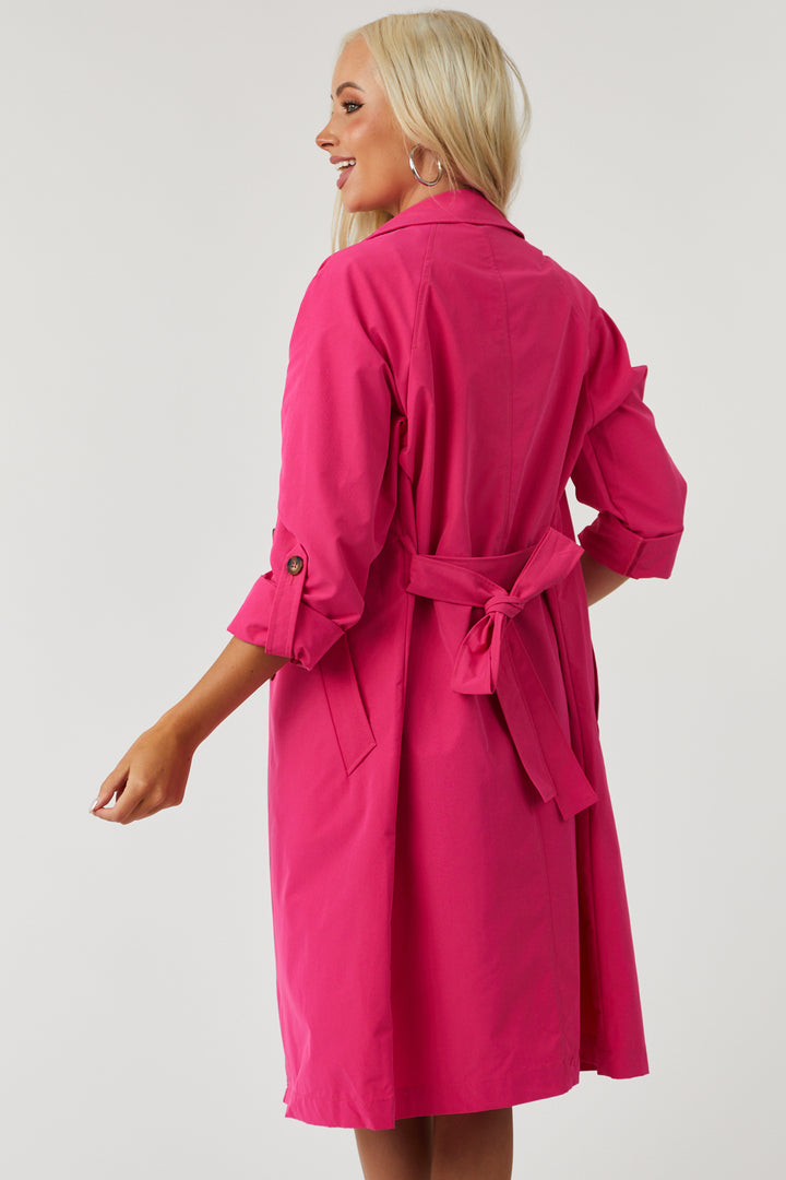 Lex Hot Pink Lightweight Long Trench Coat