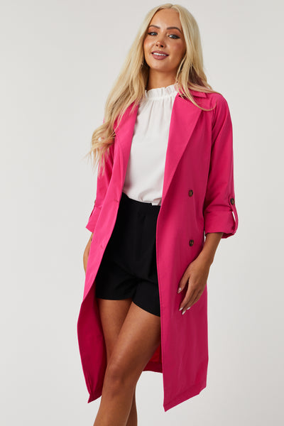Lex Hot Pink Lightweight Long Trench Coat