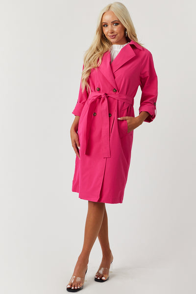 Lex Hot Pink Lightweight Long Trench Coat