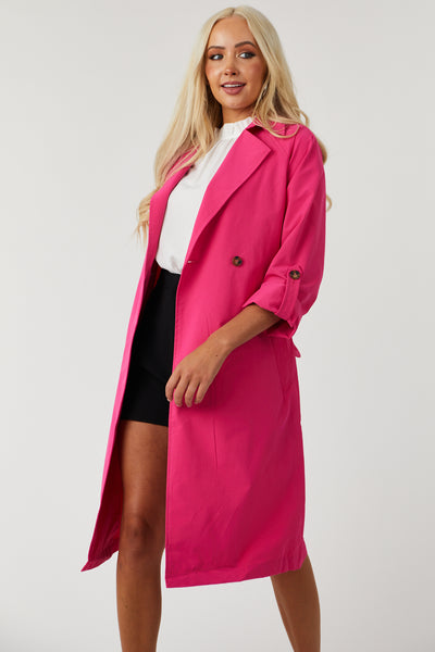 Lex Hot Pink Lightweight Long Trench Coat