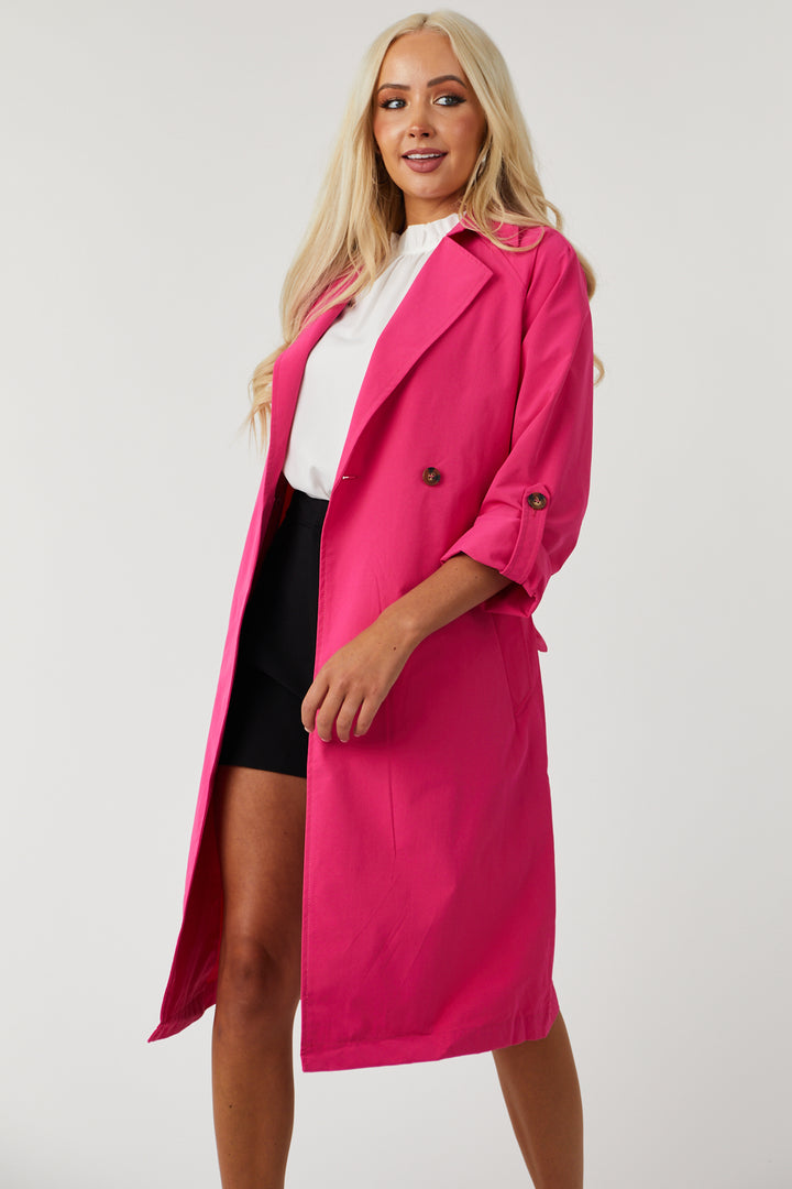 Lex Hot Pink Lightweight Long Trench Coat