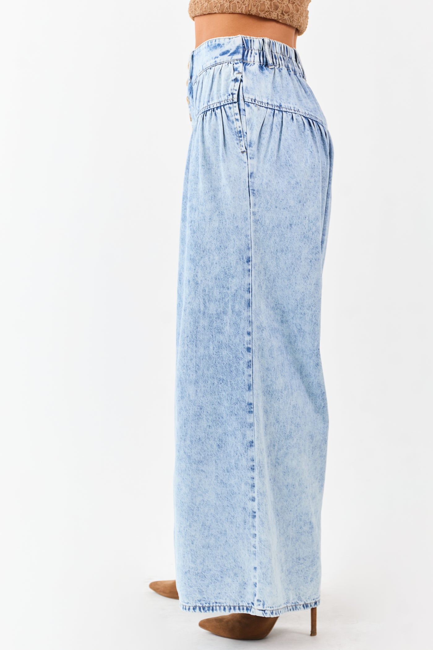 Light Acid Wash Button Fly High Rise Wide Leg Jeans