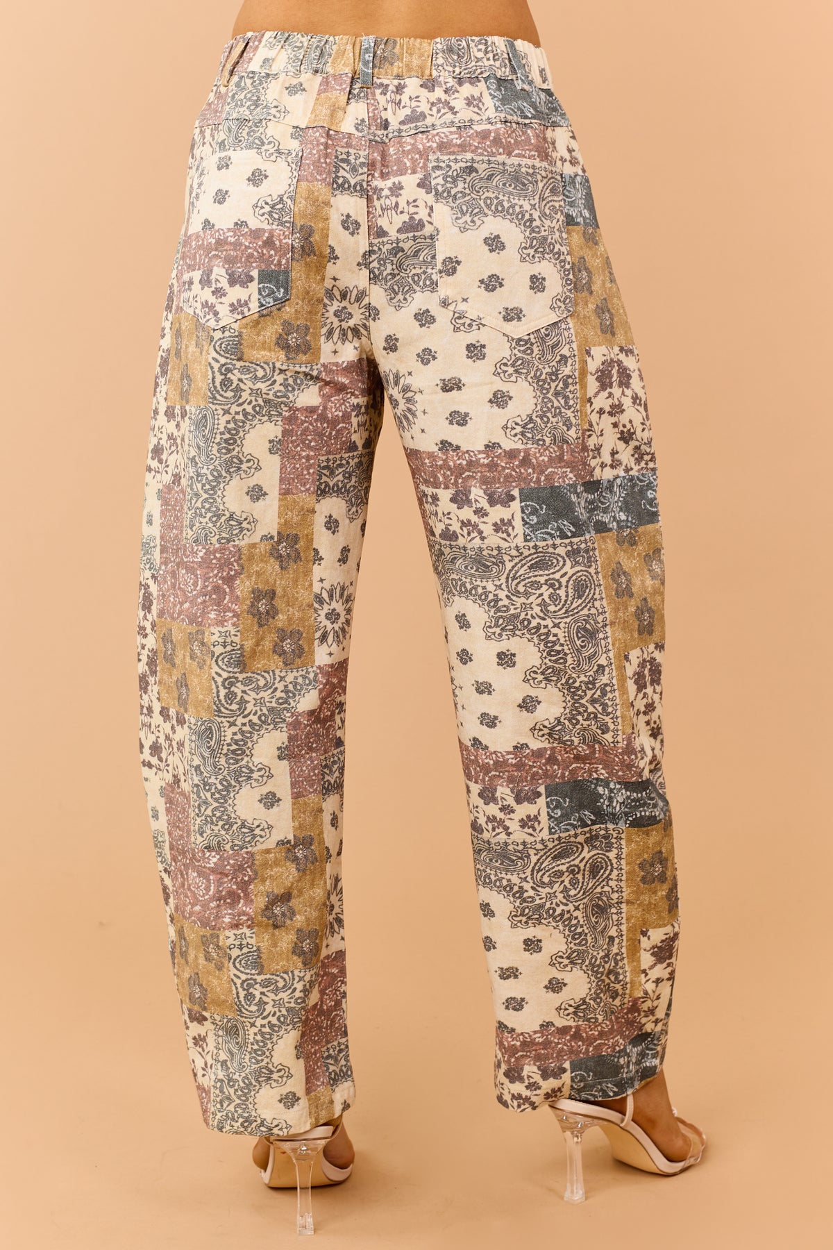 Light Beige Cotton Vintage Patchwork Barrel Pants