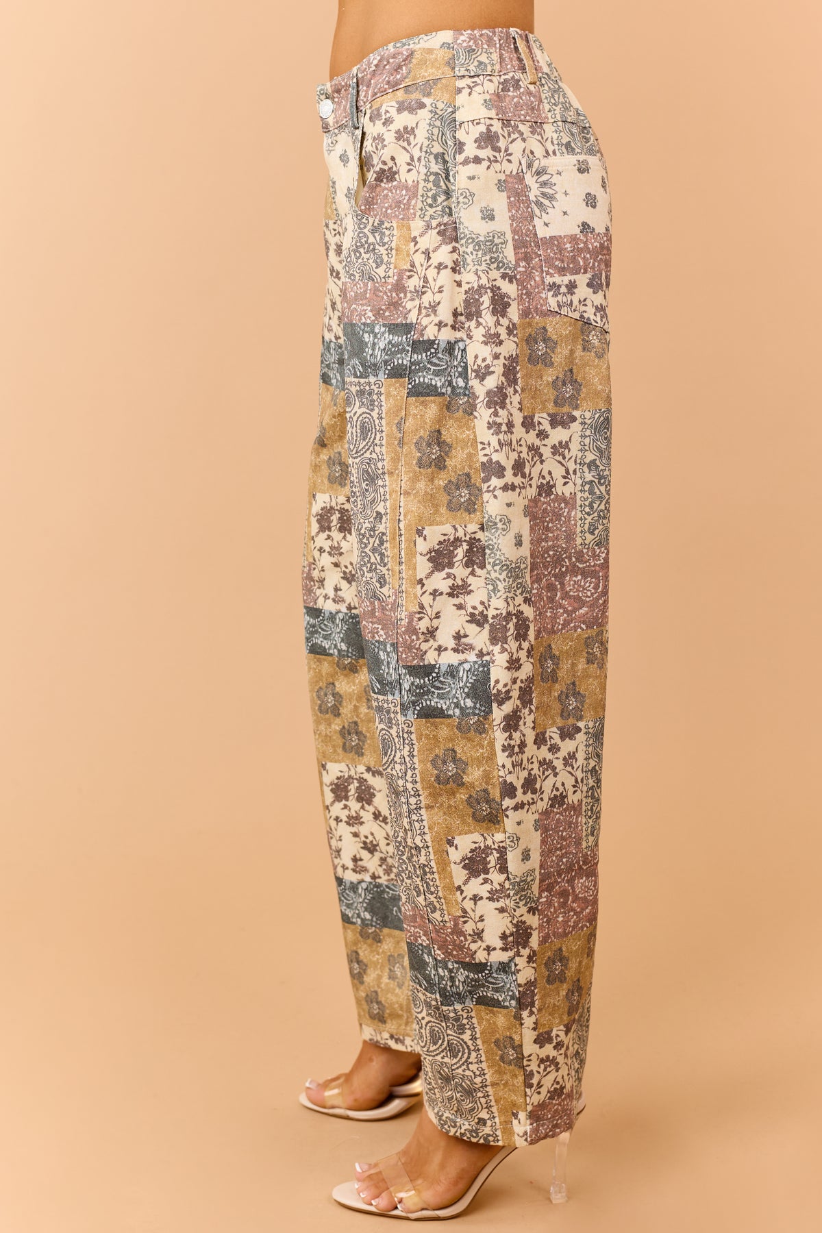 Light Beige Cotton Vintage Patchwork Barrel Pants