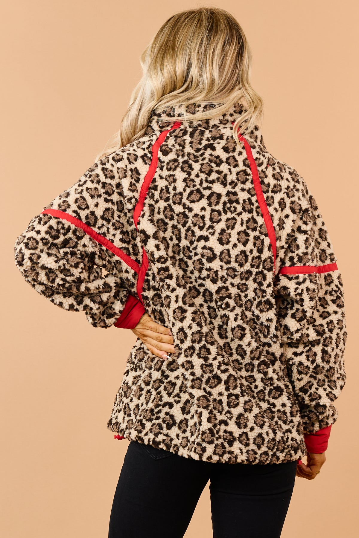 Light Beige Leopard Fleece Pullover Jacket