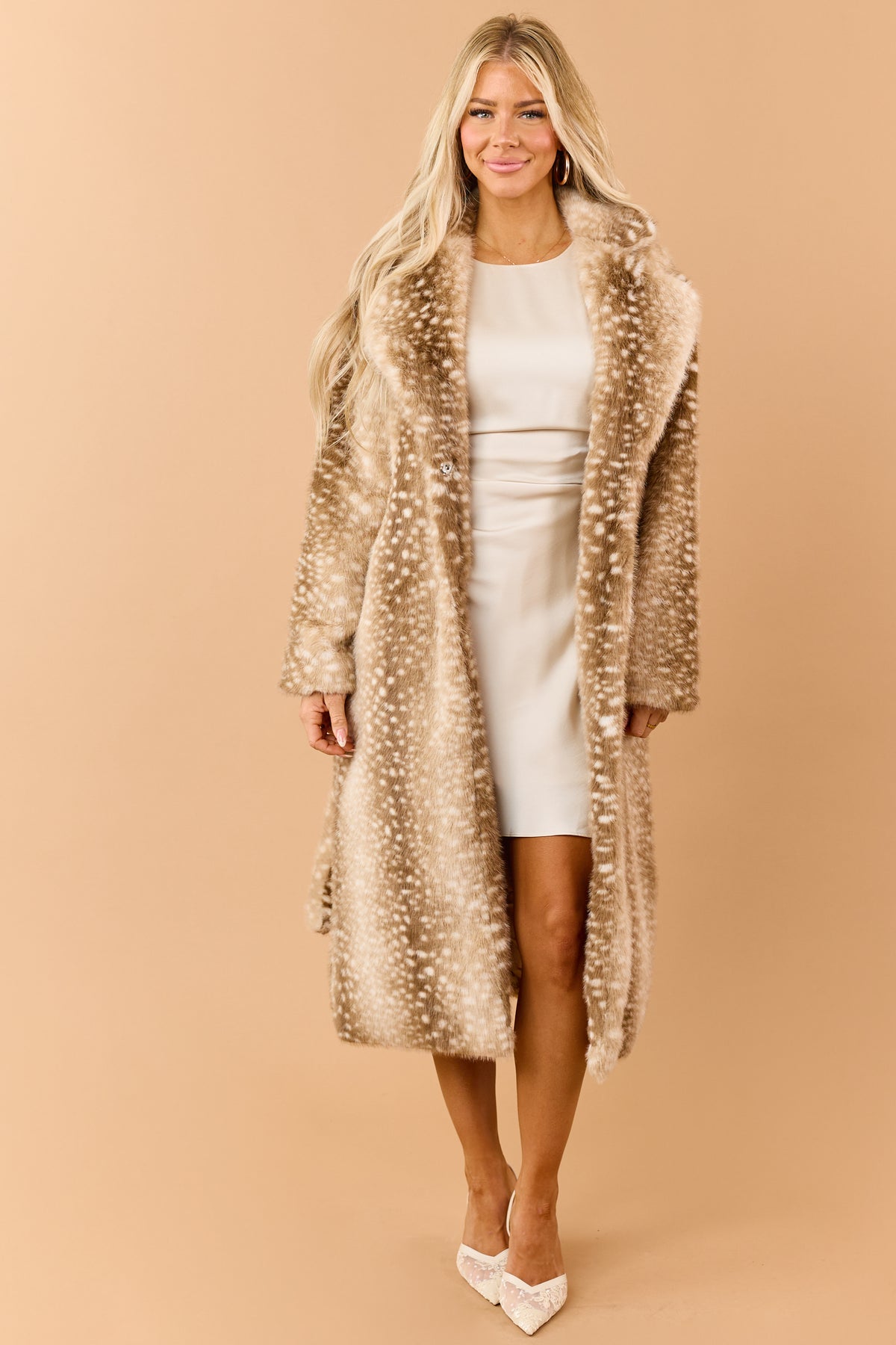 Light Beige Satin Ruched Waist Lace Sleeve Mini Dress