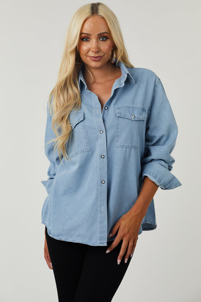 Light Chambray Button Down Long Sleeve Top