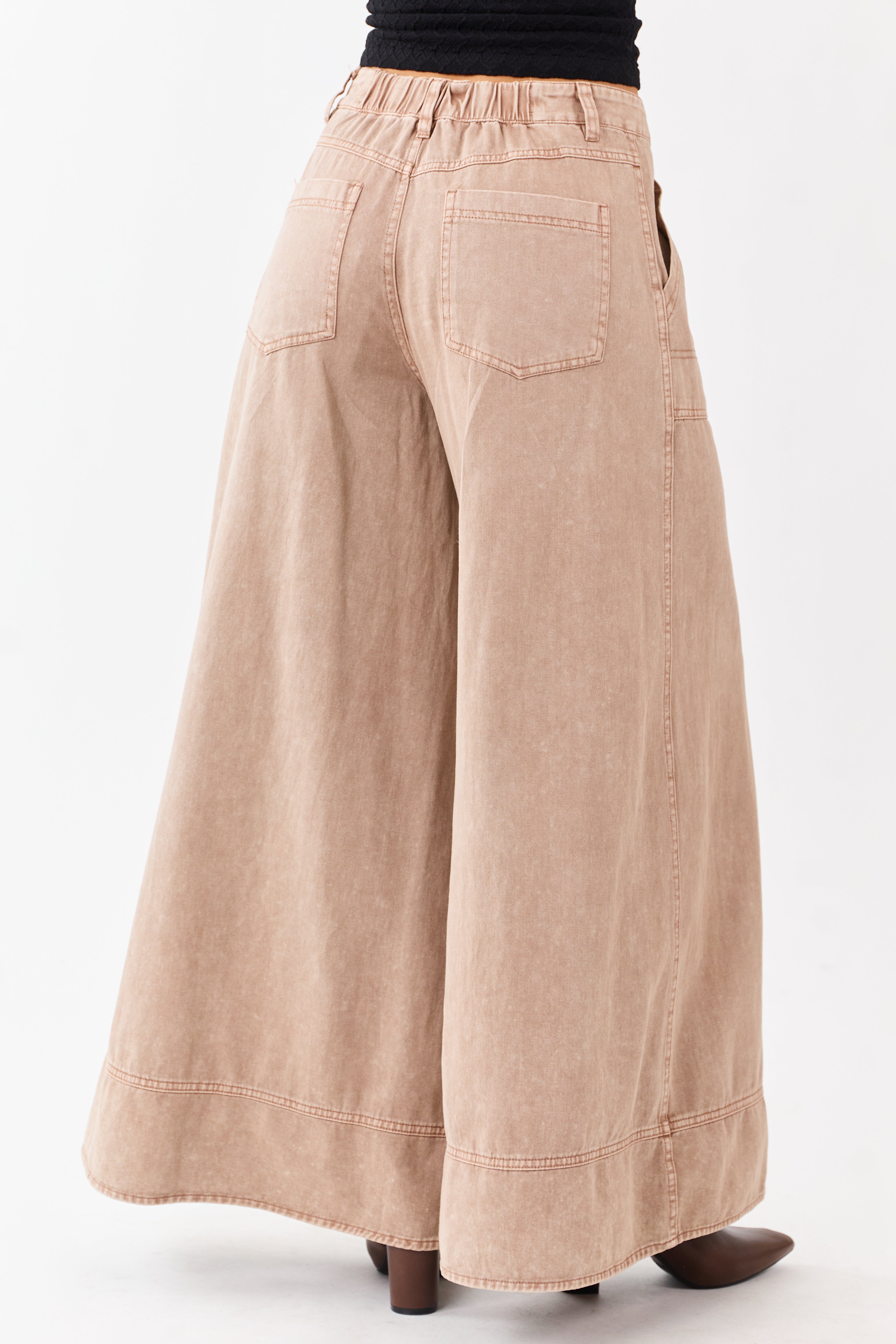 Light Chestnut Washed Palazzo Carpenter Denim Pants