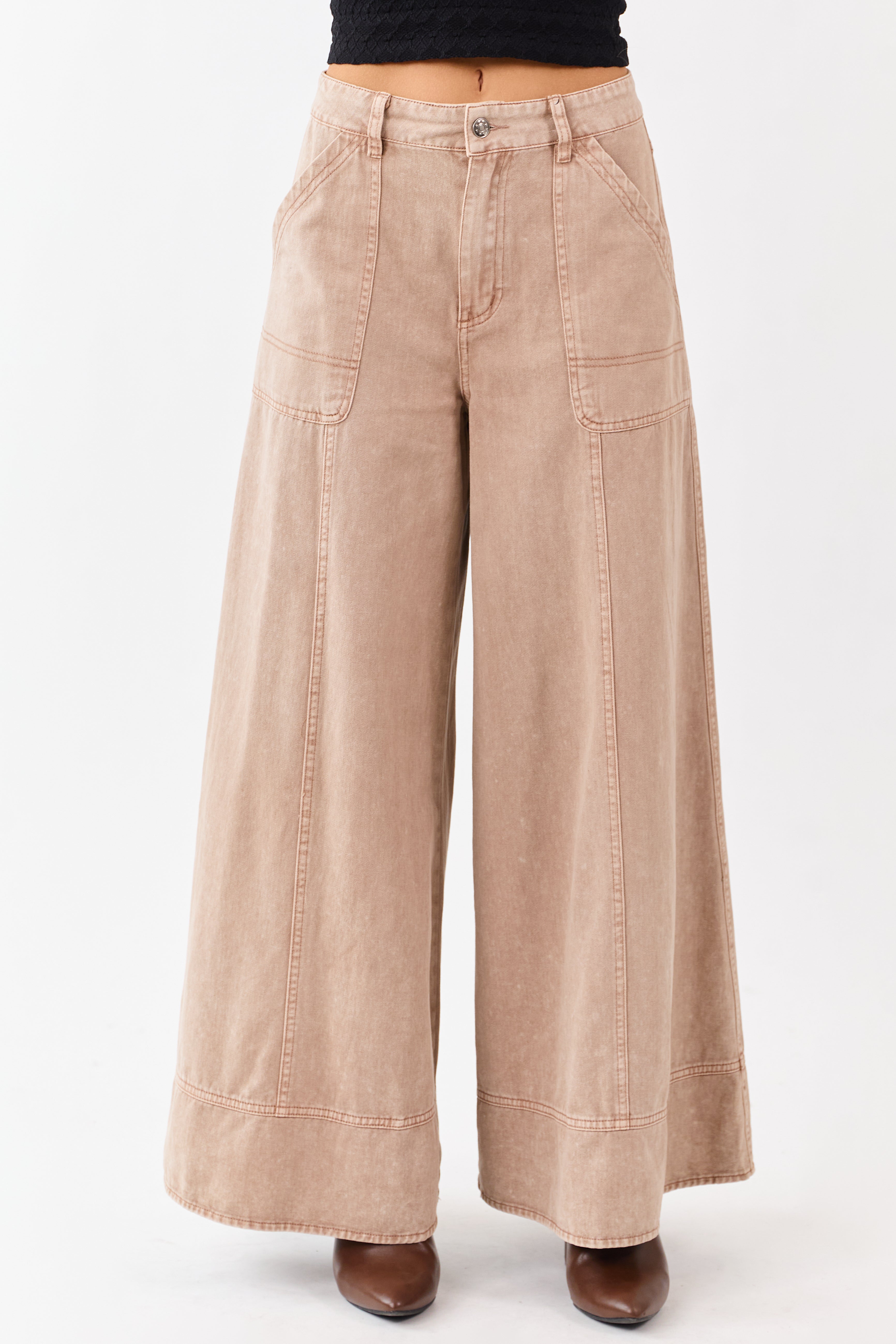 Light Chestnut Washed Palazzo Carpenter Denim Pants