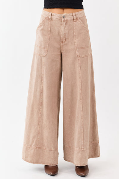 Light Chestnut Washed Palazzo Carpenter Denim Pants