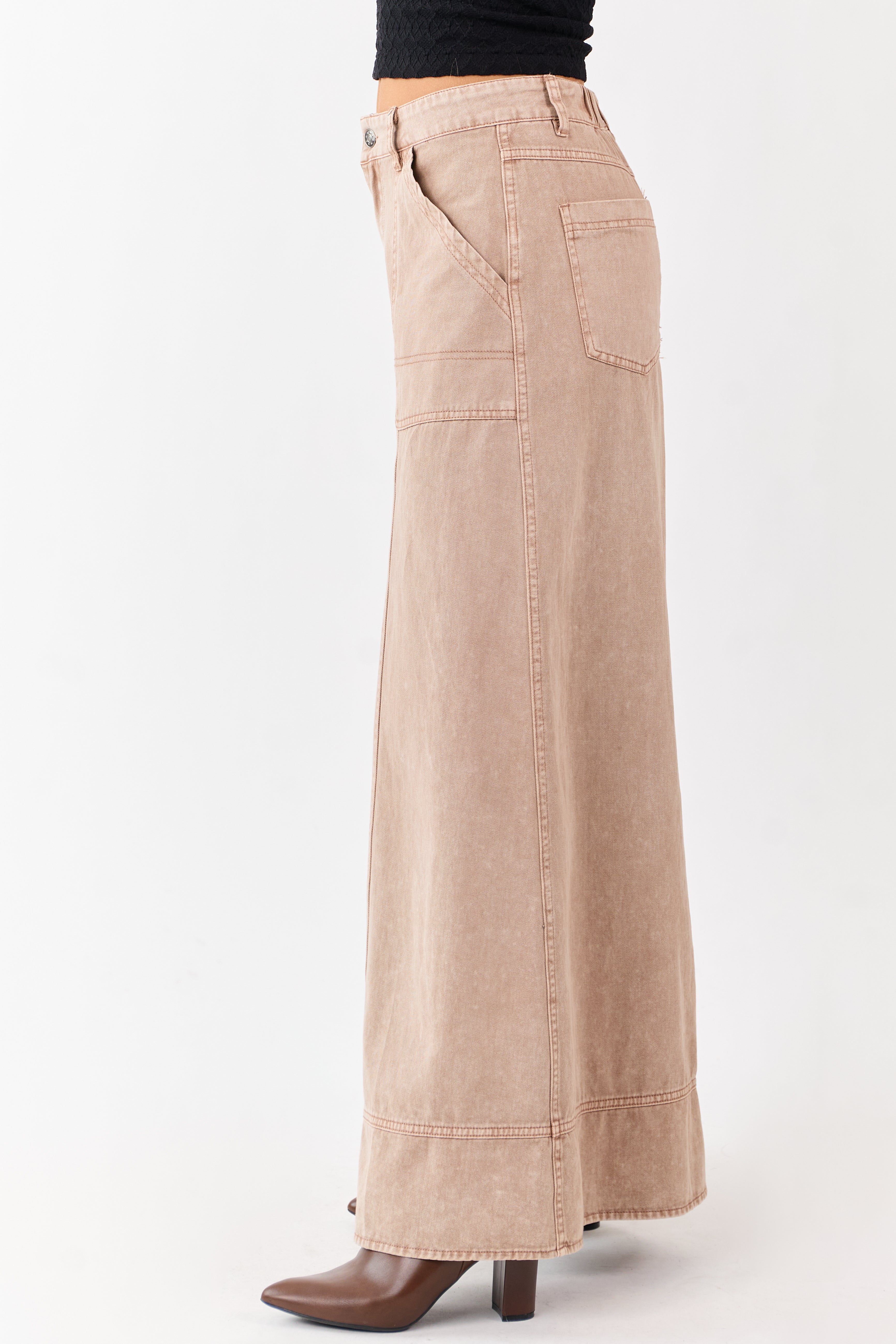 Light Chestnut Washed Palazzo Carpenter Denim Pants