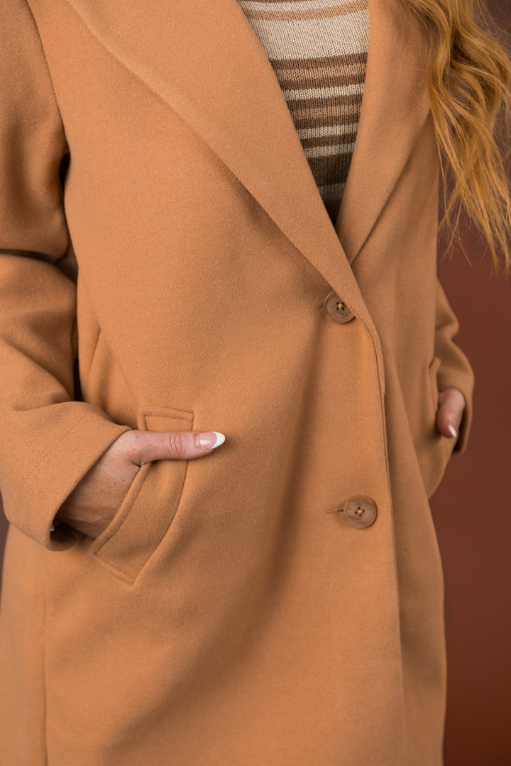 Light Copper Collared V Neck Buttoned Coat