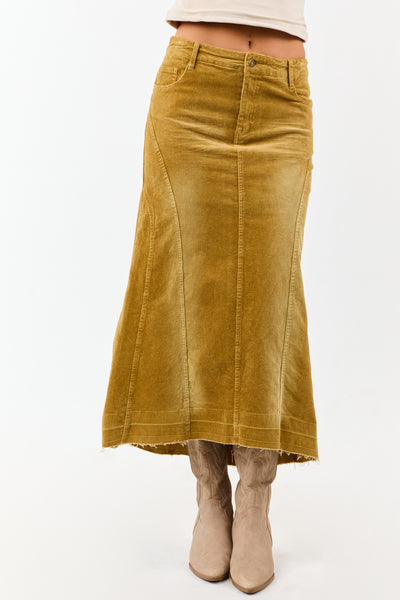 Light Copper Washed Corduroy High Low Midi Skirt
