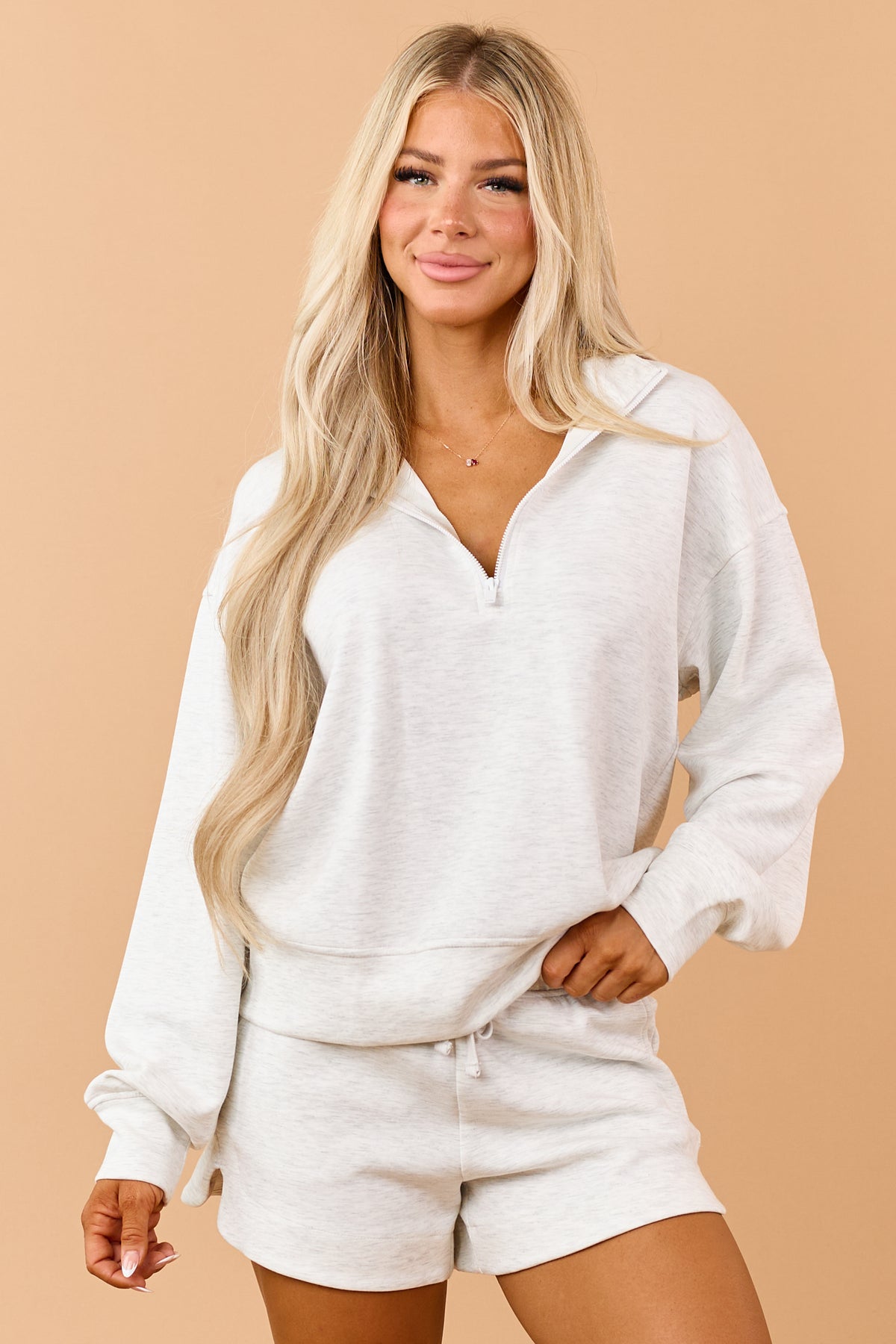 Light Heather Grey Half Zip Modal Scuba Pullover