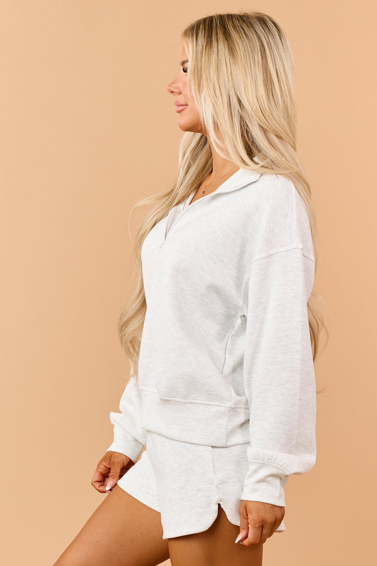Light Heather Grey Half Zip Modal Scuba Pullover