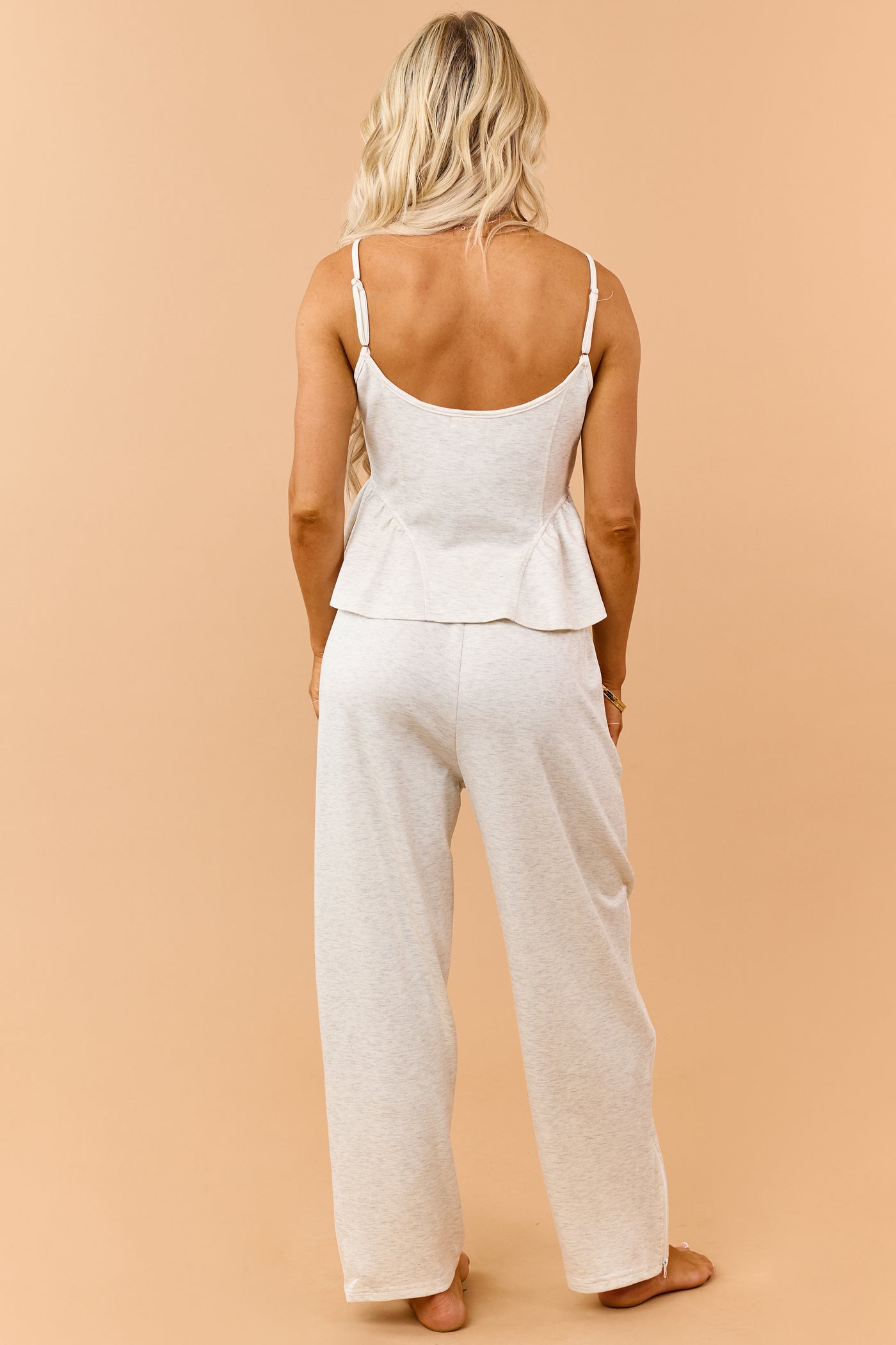 Light Heather Grey Lace Knit Tank and Pants Set