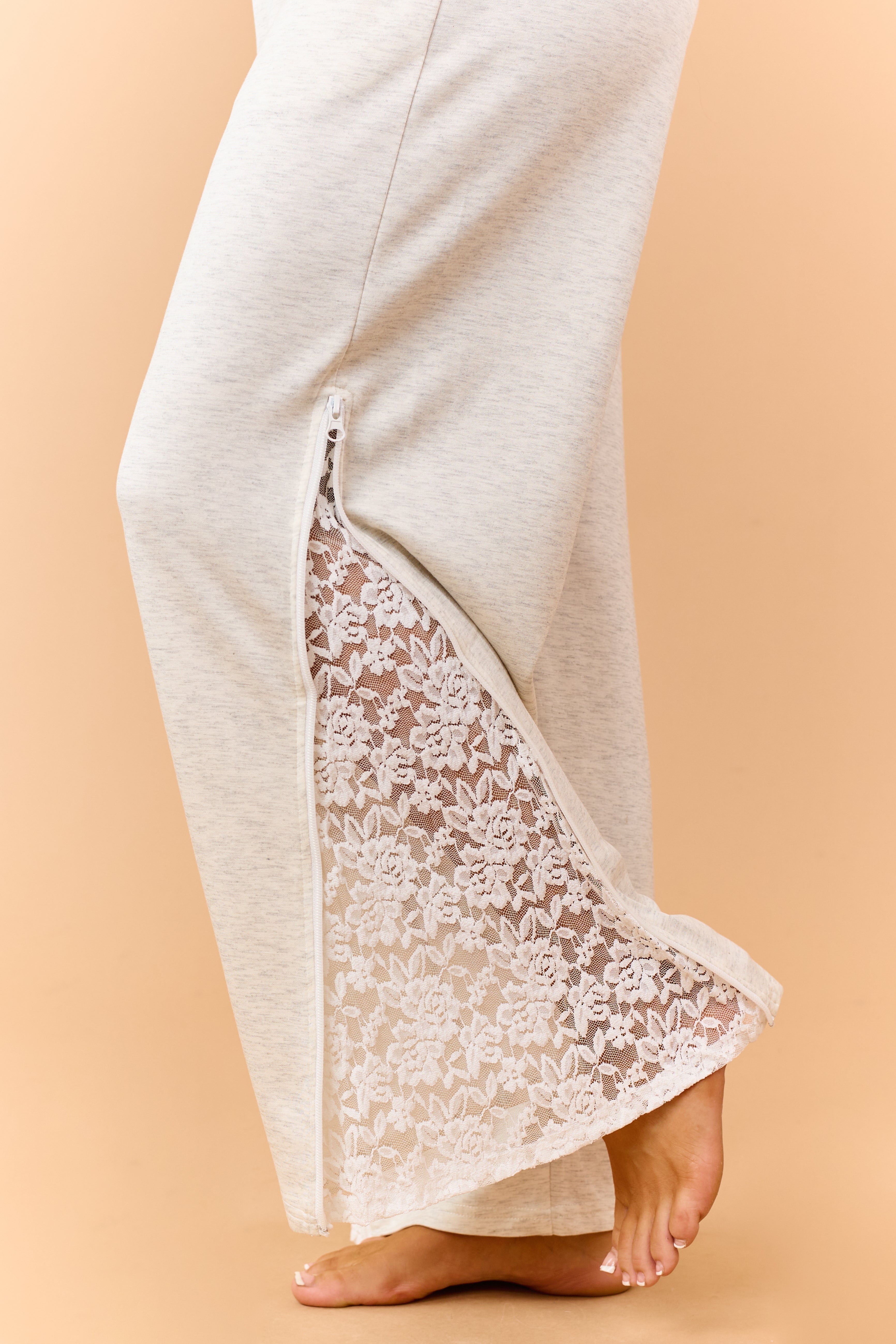 Light Heather Grey Lace Knit Tank and Pants Set
