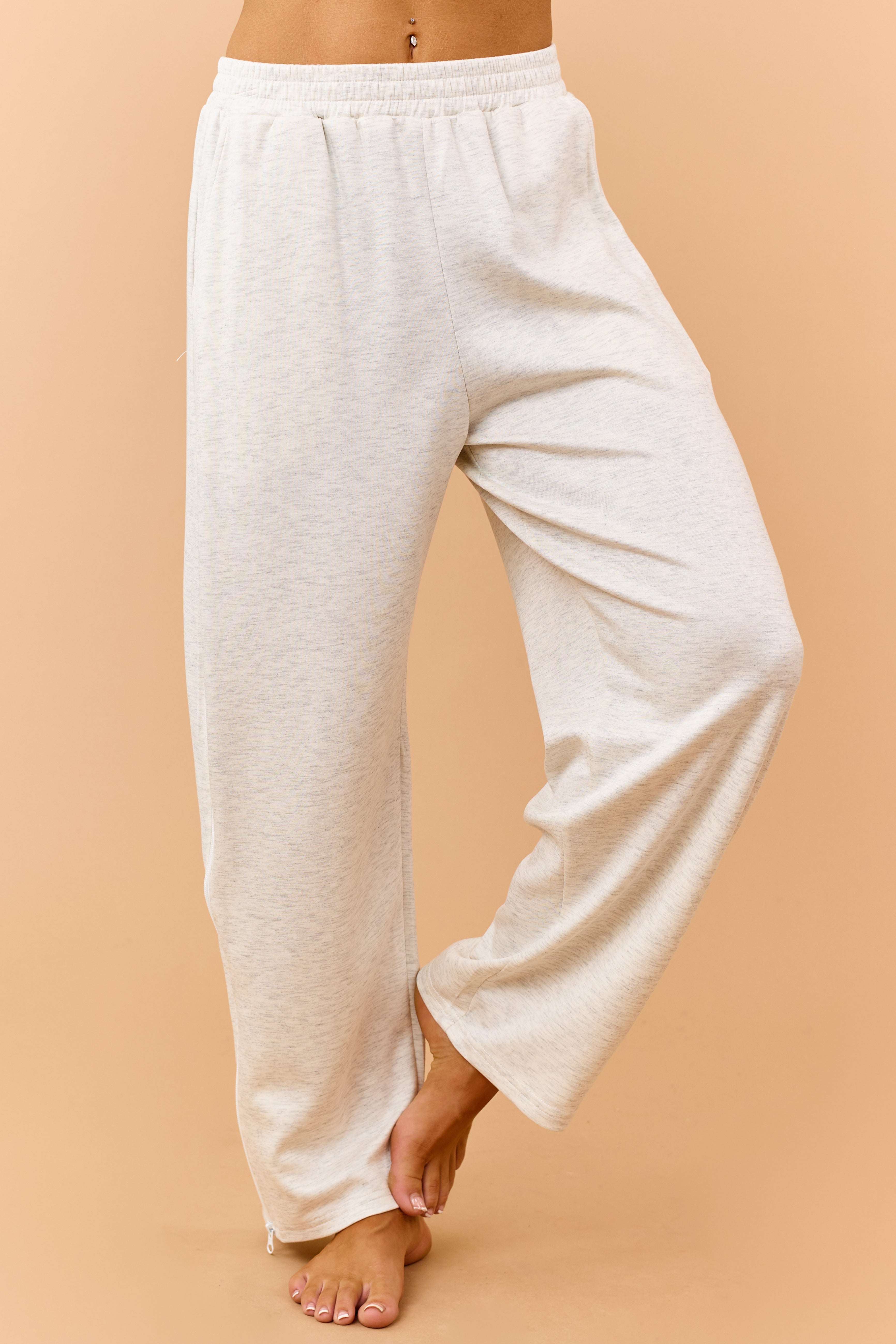 Light Heather Grey Lace Knit Tank and Pants Set