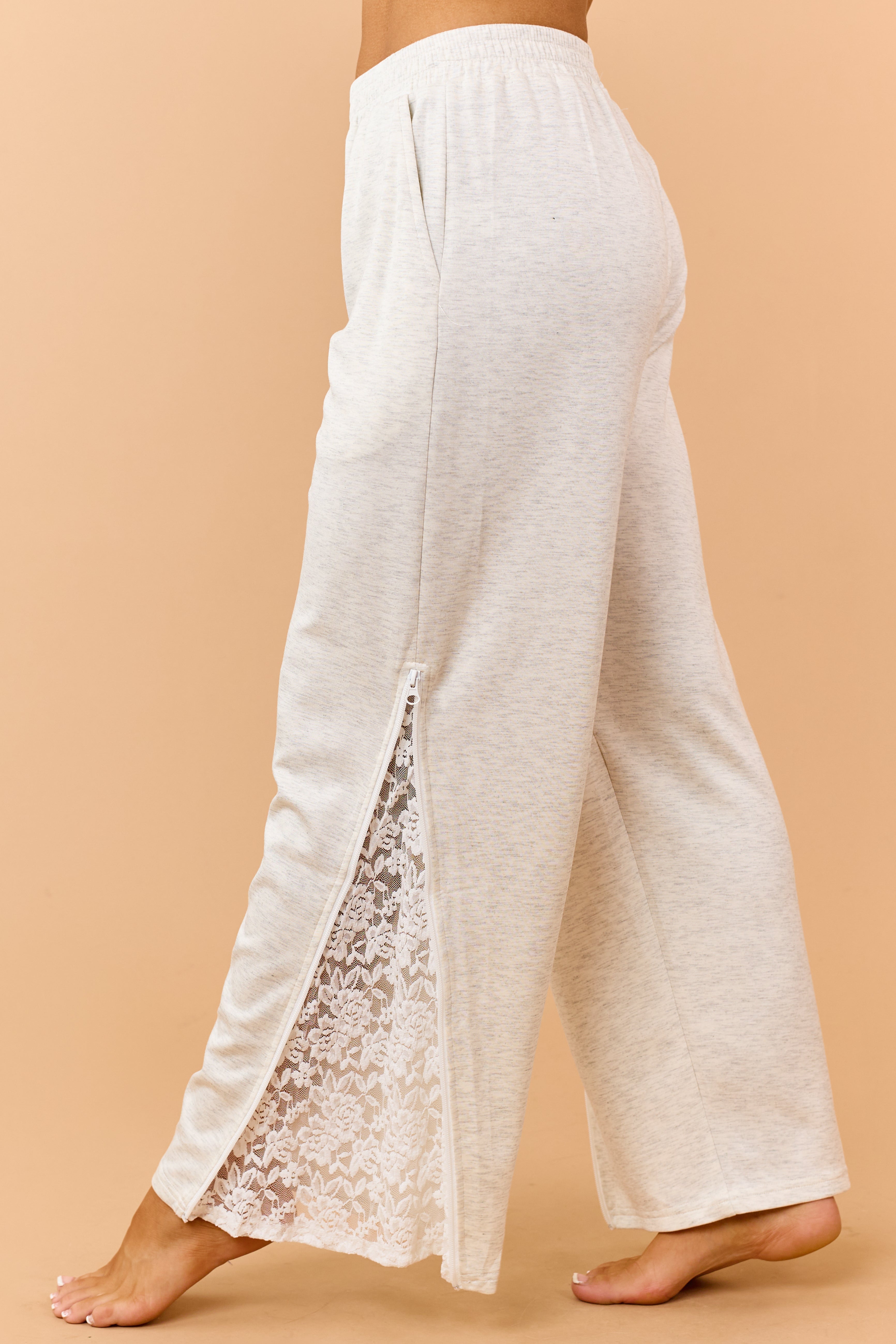 Light Heather Grey Lace Knit Tank and Pants Set