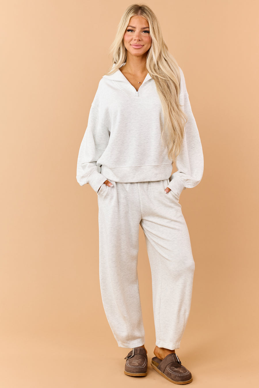 Light Heather Grey Modal Scuba Knit Barrel Sweatpants