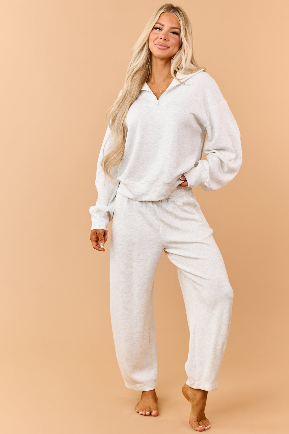 Light Heather Grey Modal Scuba Knit Barrel Sweatpants