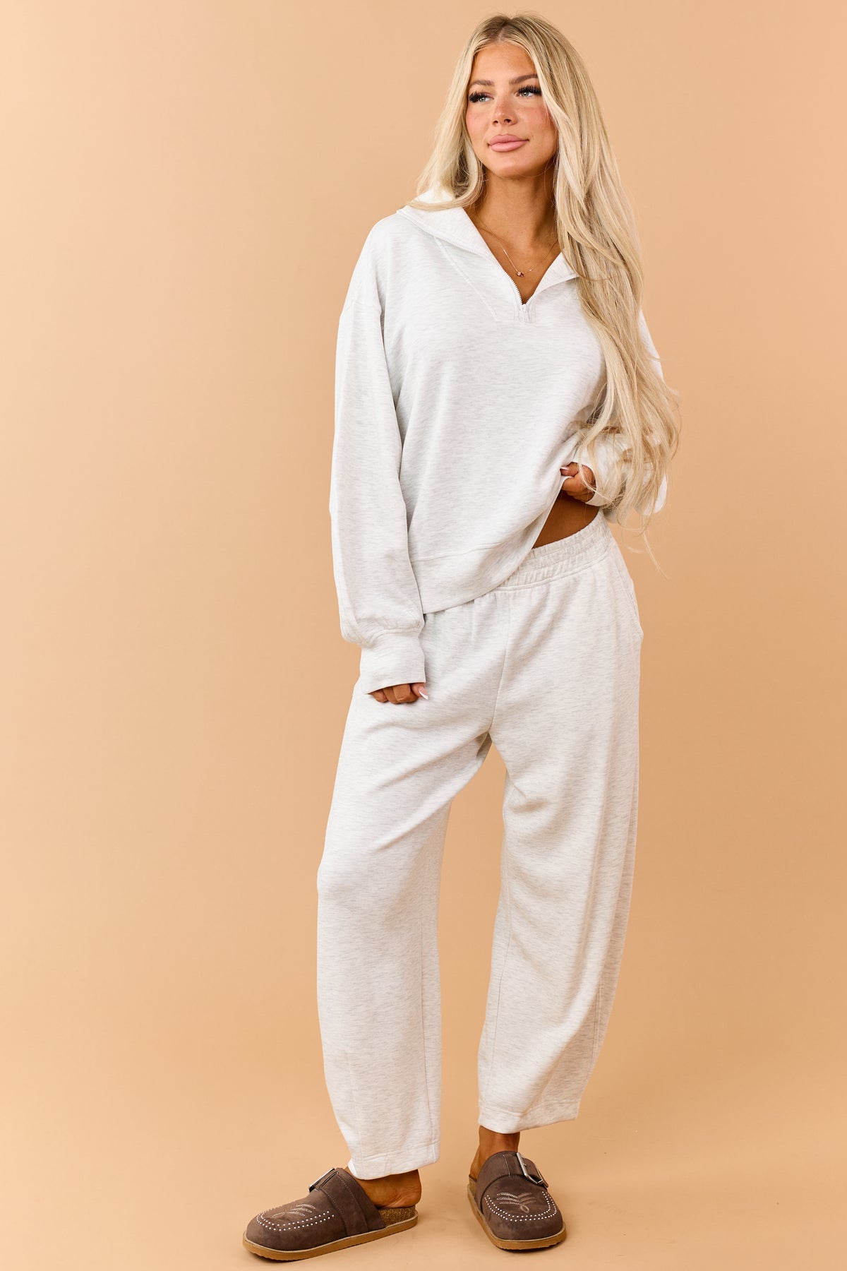 Light Heather Grey Modal Scuba Knit Barrel Sweatpants