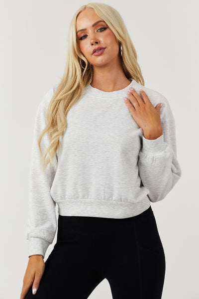 Light Heathered Grey Long Sleeve Round Neck Cropped Sweatshirt