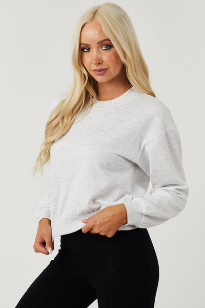 Light Heathered Grey Long Sleeve Round Neck Cropped Sweatshirt