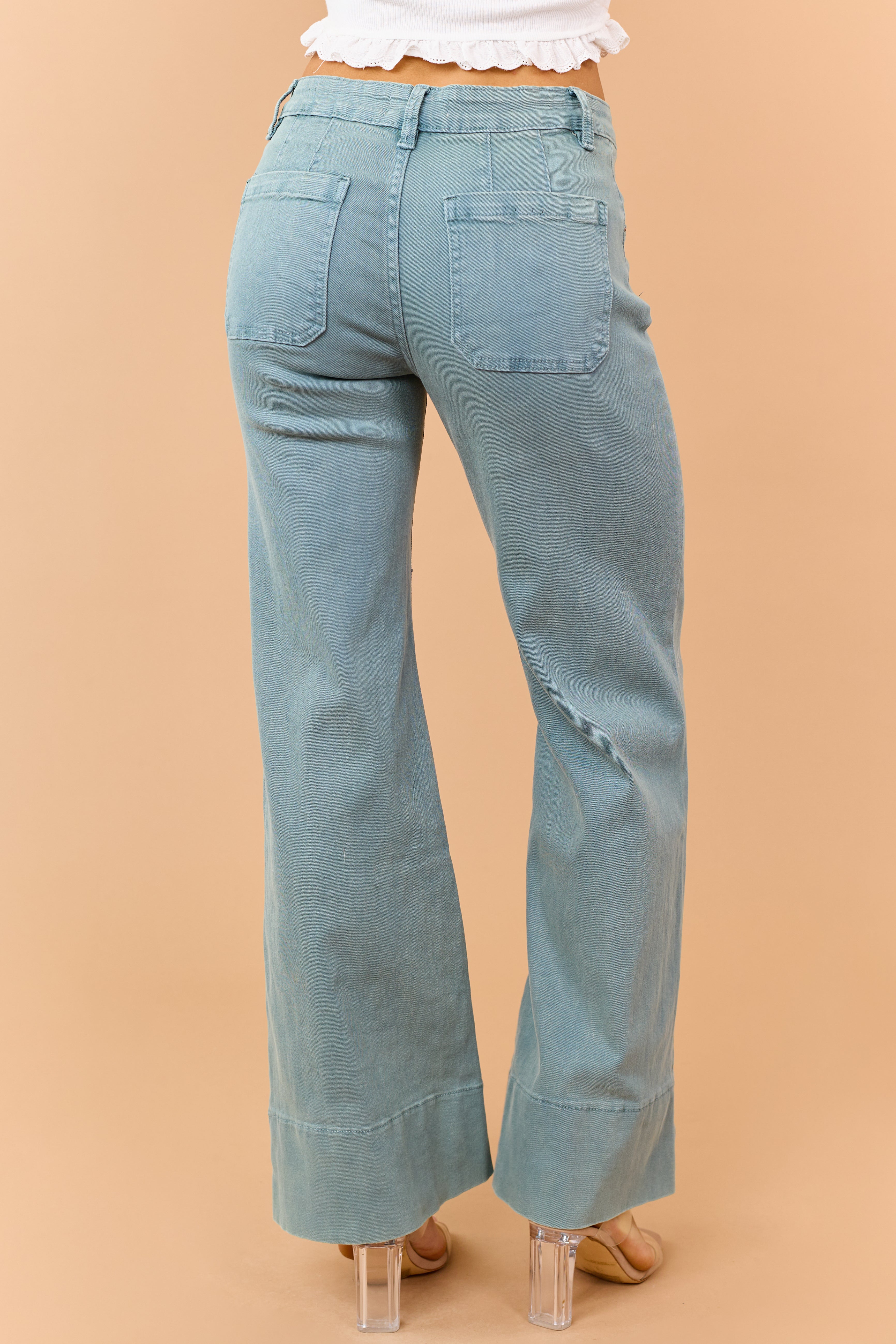 Light Juniper Mid Rise Stretchy Wide Leg Jeans