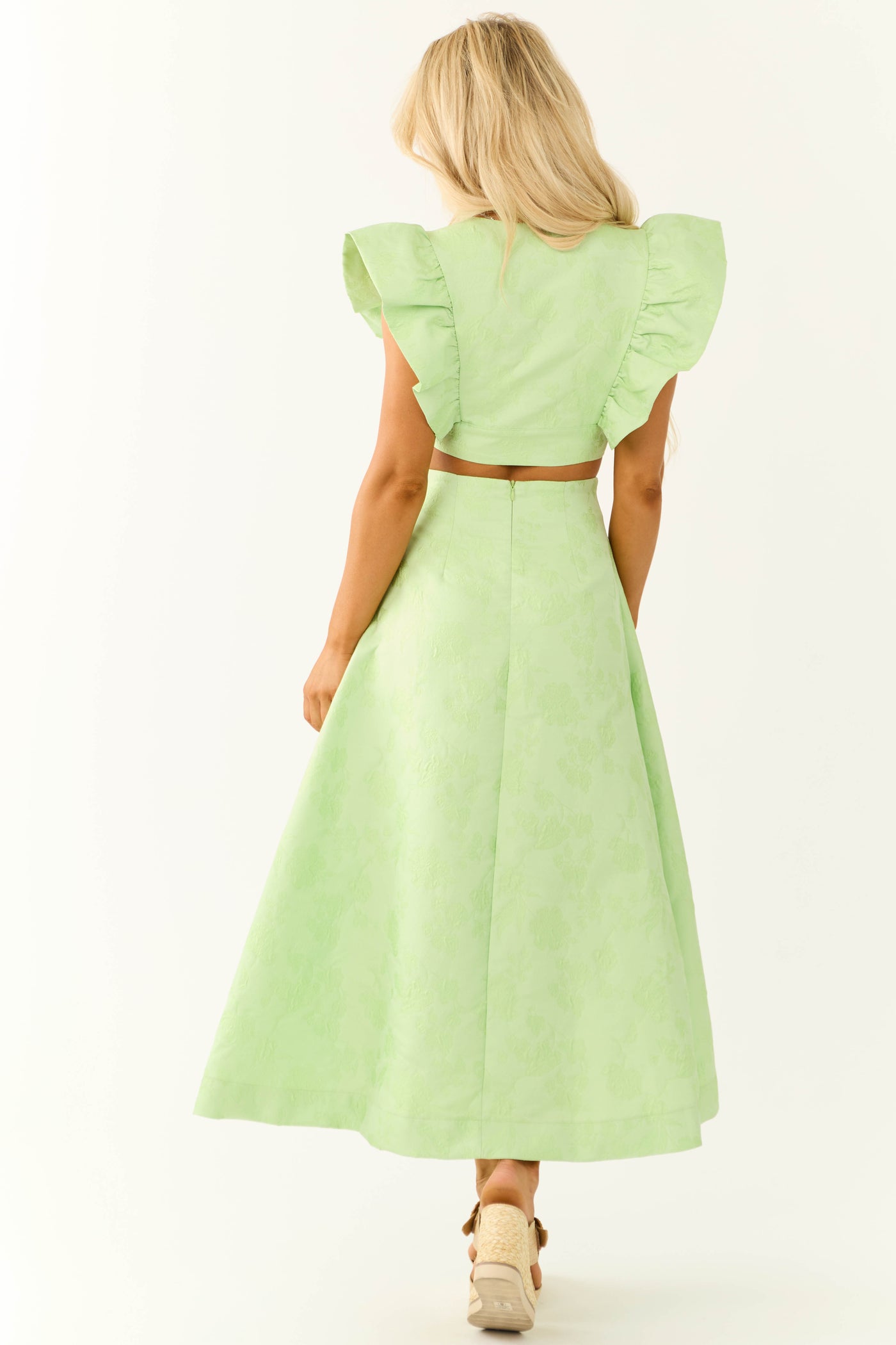 Light Lime Floral Jacquard A Line Midi Skirt | Lime Lush Boutique Light Lime Floral Jacquard A Line Midi Skirt | Lime Lush Boutique