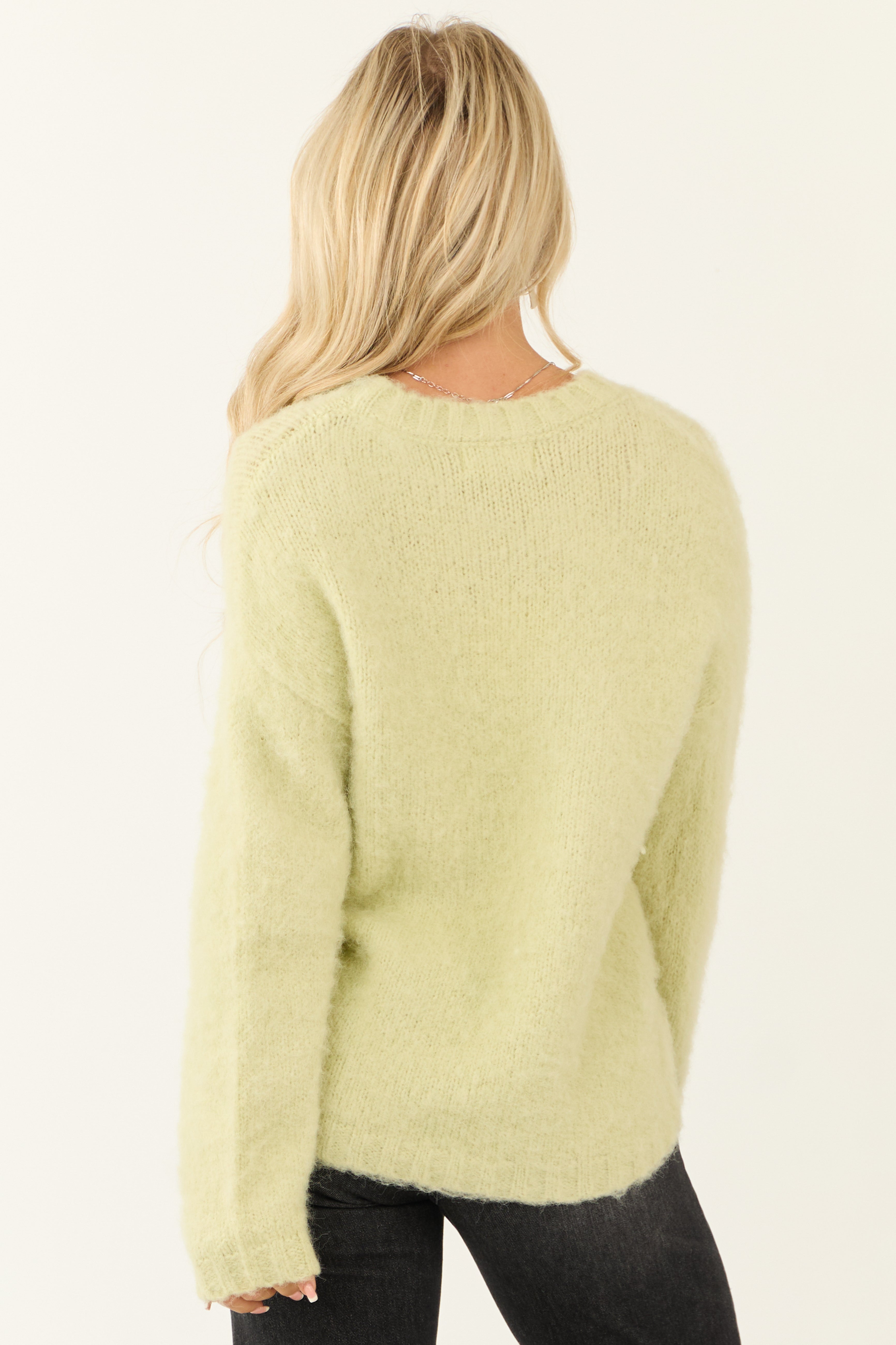 Light Lime Long Sleeve Fuzzy Knit Sweater | Lime Lush Boutique