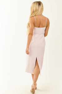 Light Mauve Rhinestone Sleeveless Midi Dress