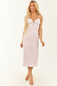 Light Mauve Rhinestone Sleeveless Midi Dress