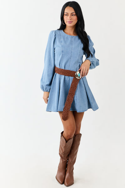 Light Mineral Wash Denim Long Sleeve Mini Dress
