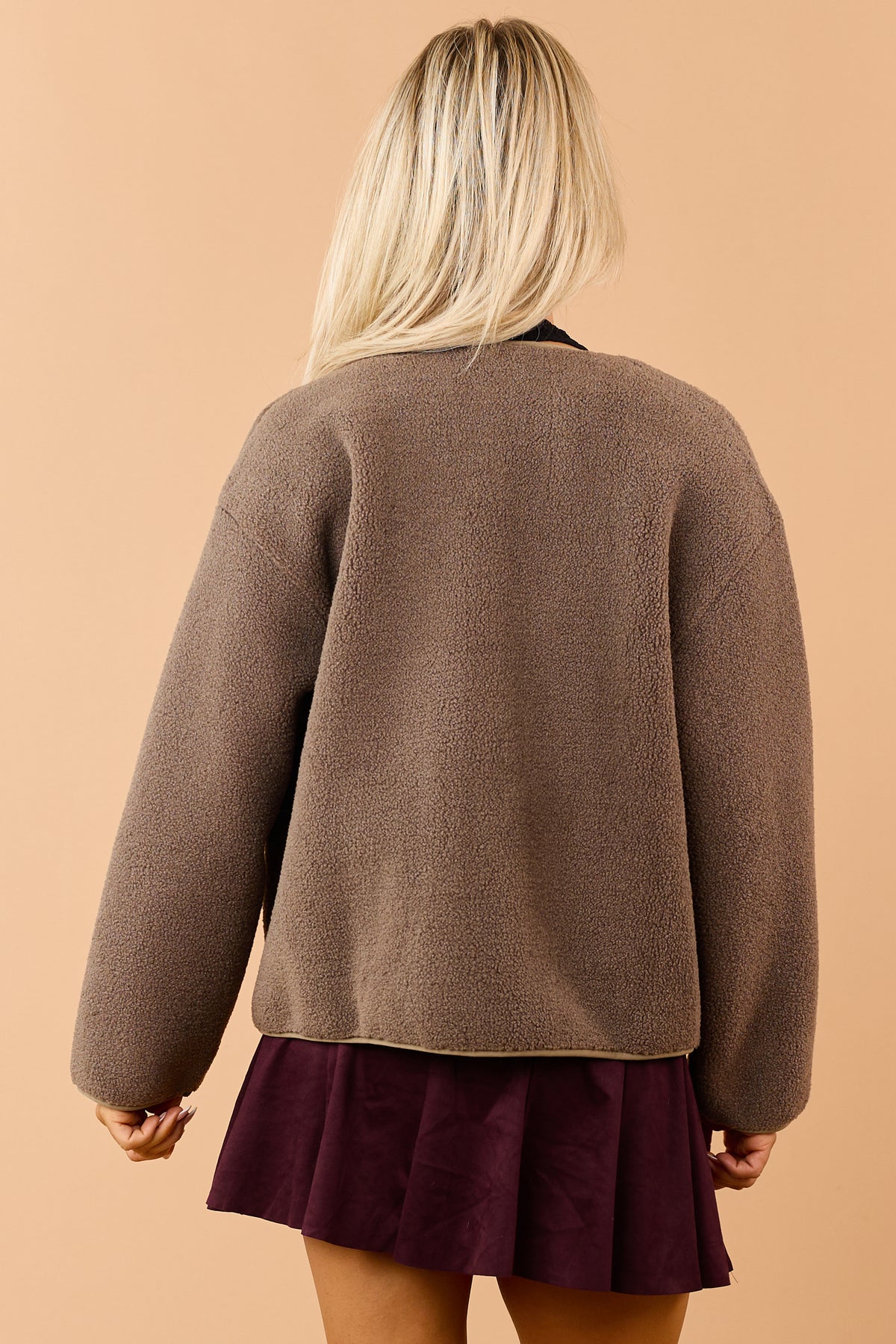 Light Mocha Button Down Soft Fleece Teddy Jacket