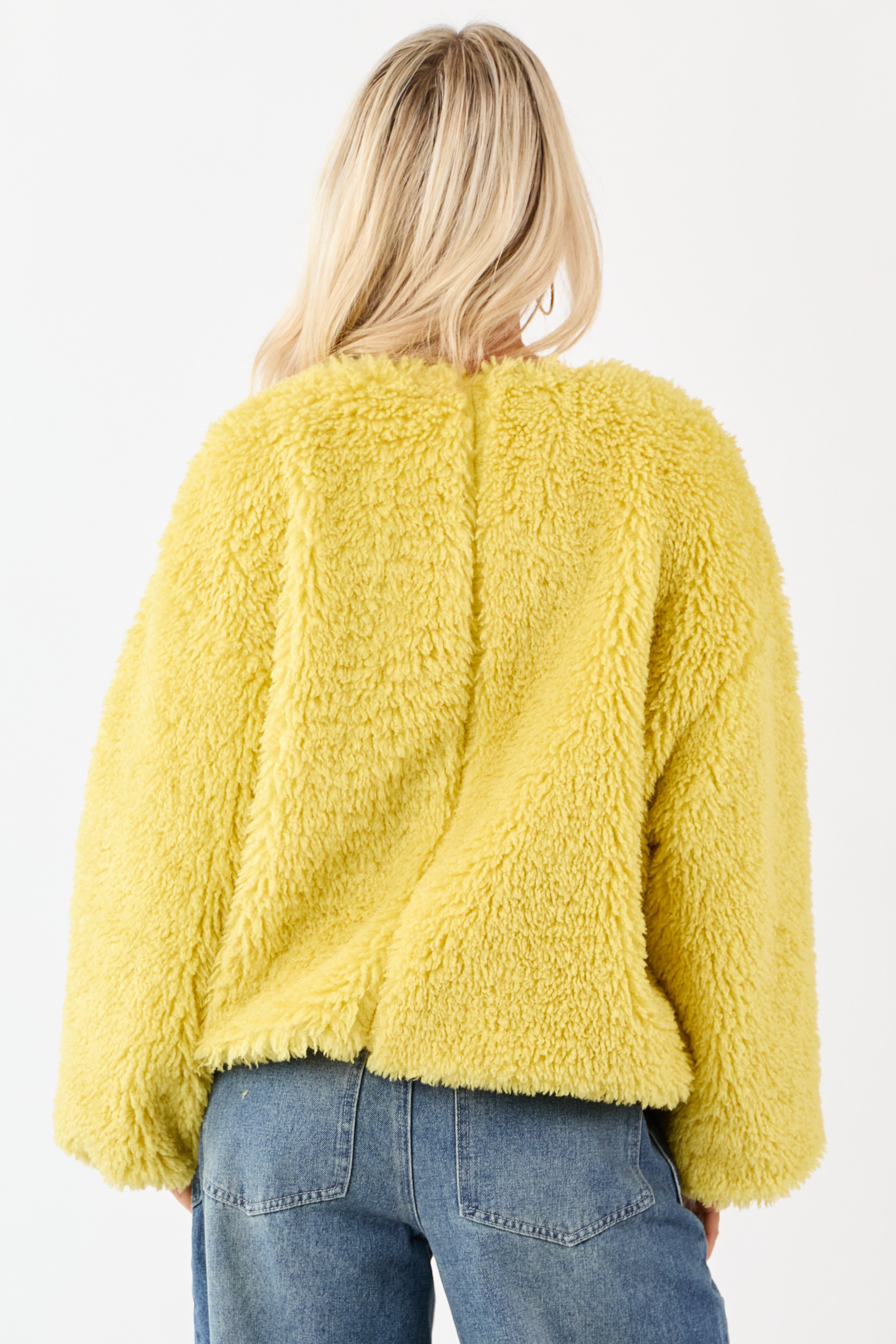 Light Mustard Soft Sherpa Snap Button Up Relaxed Jacket | Lime