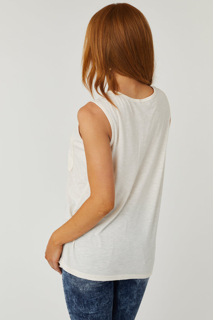 Light Nude Relaxed Fit Henley Tank Top