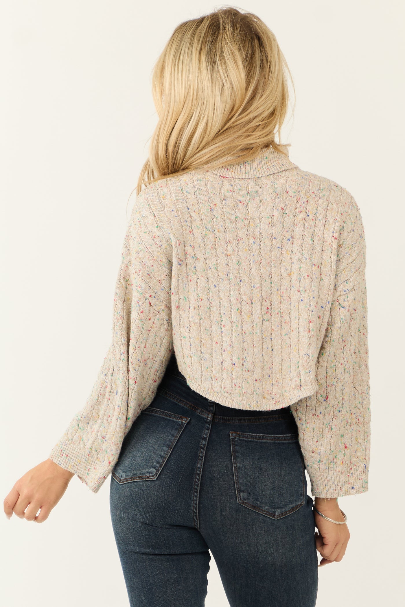 Light Oatmeal Confetti Knit Turtleneck Sweater